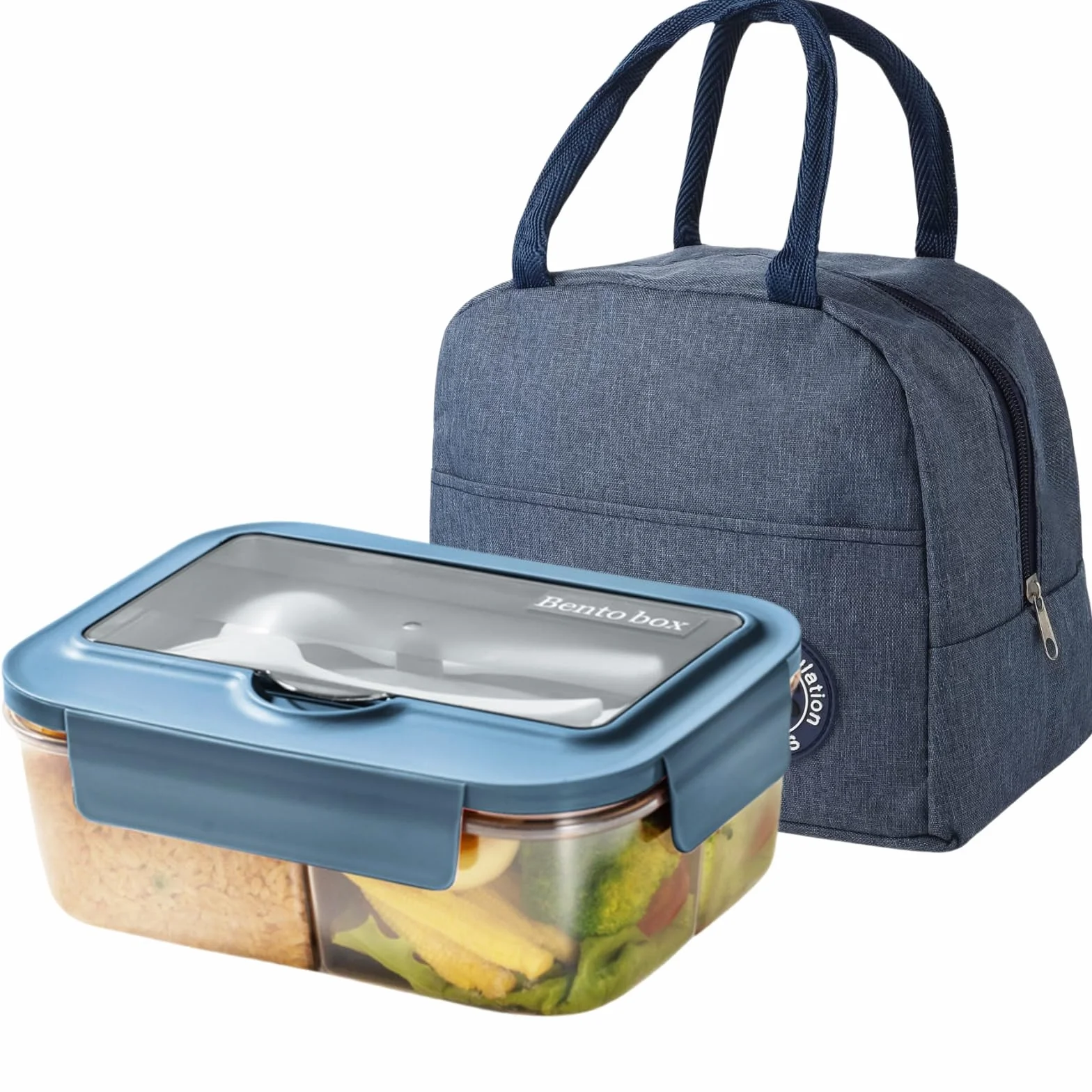ZDL Bento Box na lunch, pudełko bento z 3 przegródkami, odporne na wycieki dla dzieci i dorosłych, pudełko ze sztućcami