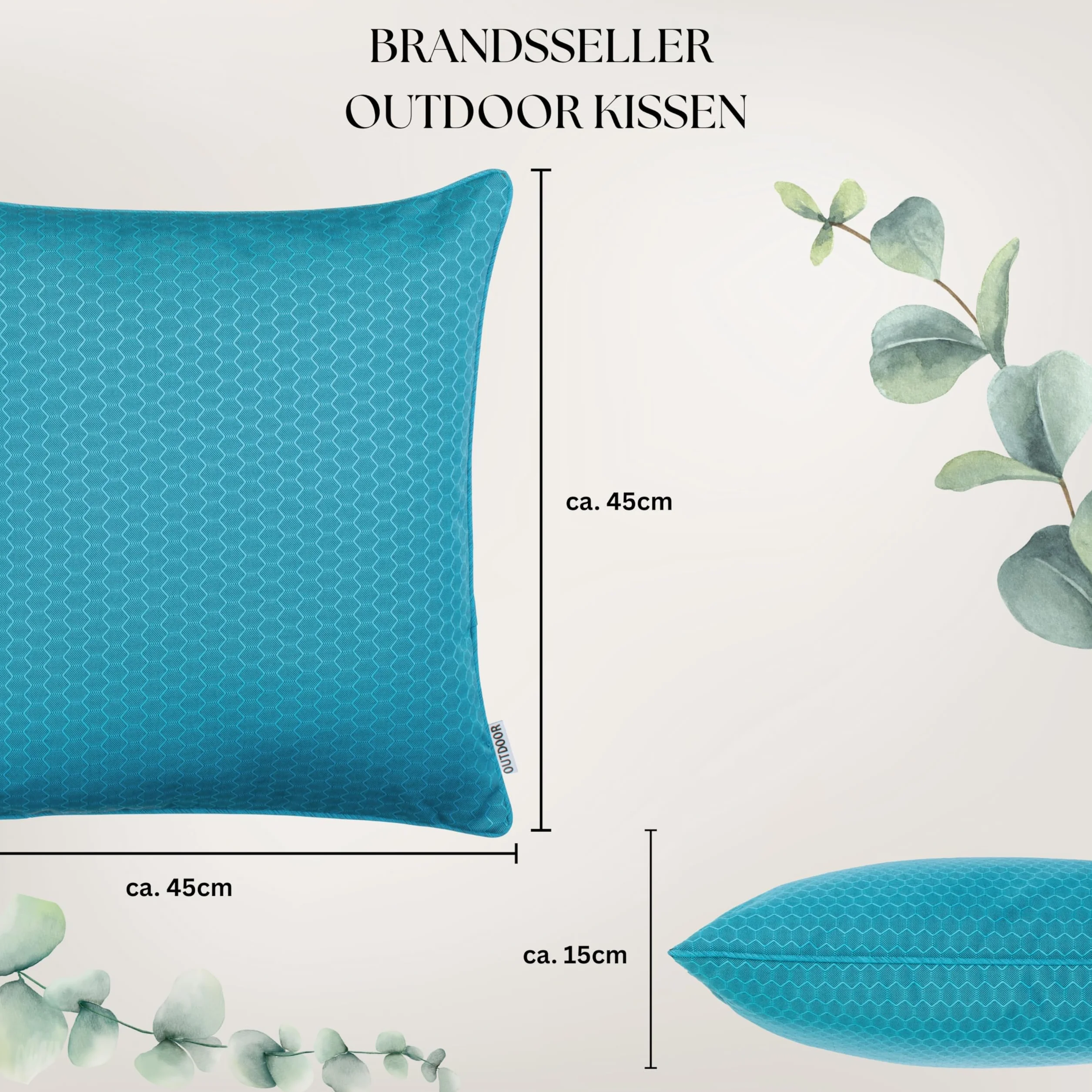 Brandsseller Zestaw 4 poduszek outdoorowych 45 x 45 cm – odporne na warunki atmosferyczne poduszki ozdobne z lamówką o strukturze plastra miodu – wodoodporne poduszki ogrodowe i dekoracyjne na