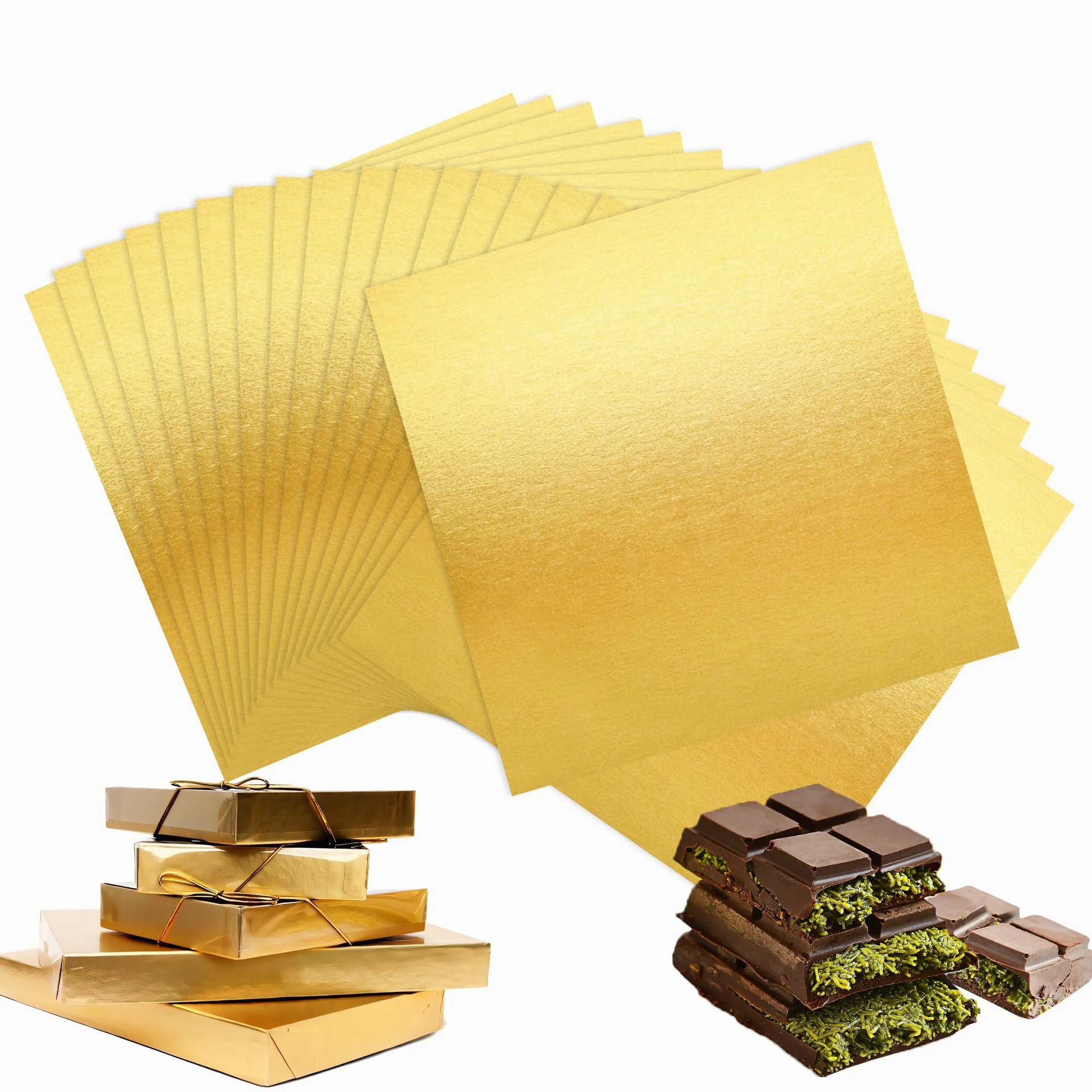 100 sztuk folii papierowej, folia aluminiowa, opakowanie czekoladowe, do samodzielnego wykonania, czekolady, słodyczy i pralinek, papier do pakowania prezentów 20 x 20 cm