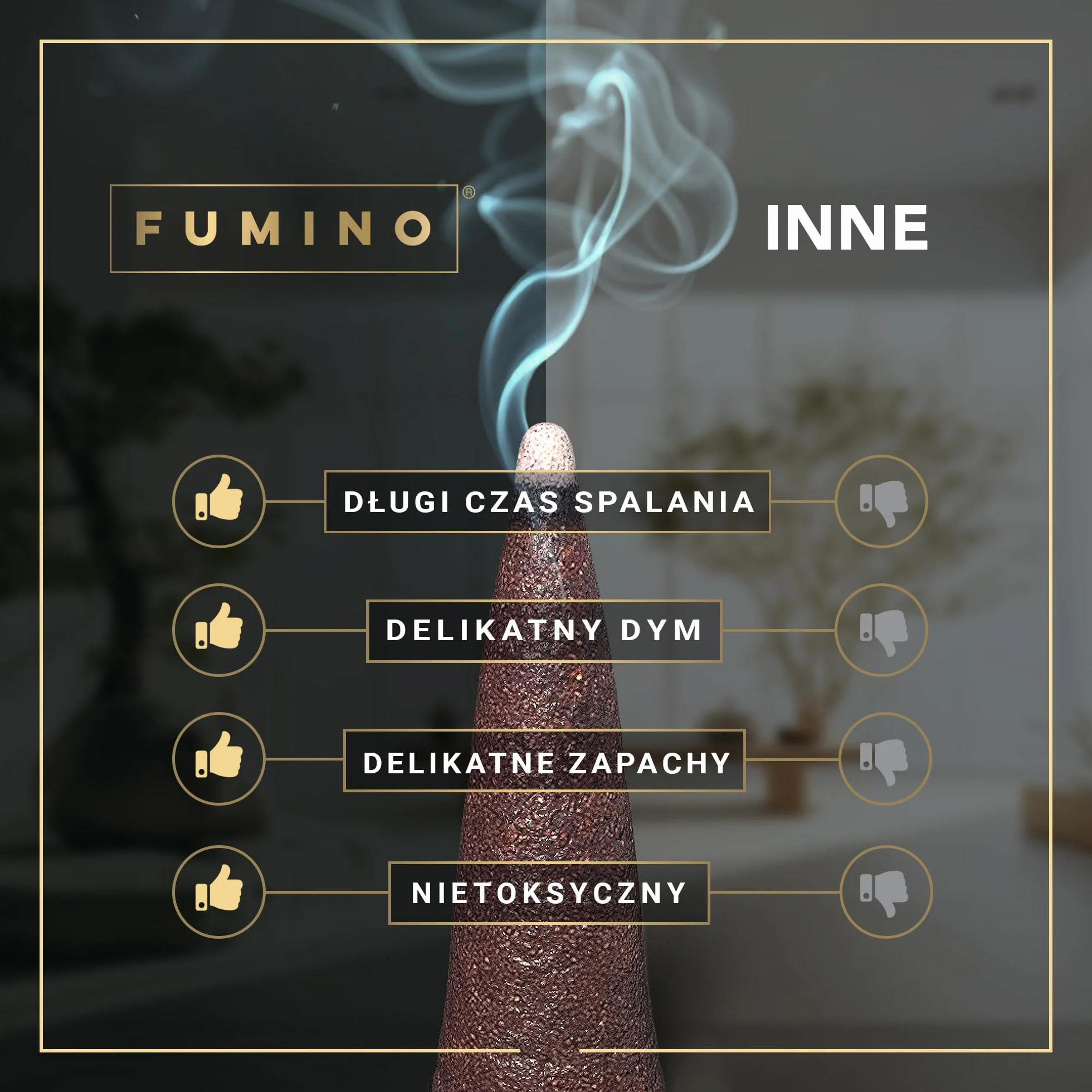 Fumino® Zapach Klasycznego drzewa sandałowego – świeże kadzidełka stożkowe, 15 sztuk w opakowaniu, Masala Agarbatti Joss, zapach do relaksu i medytacji, dekoracja domu