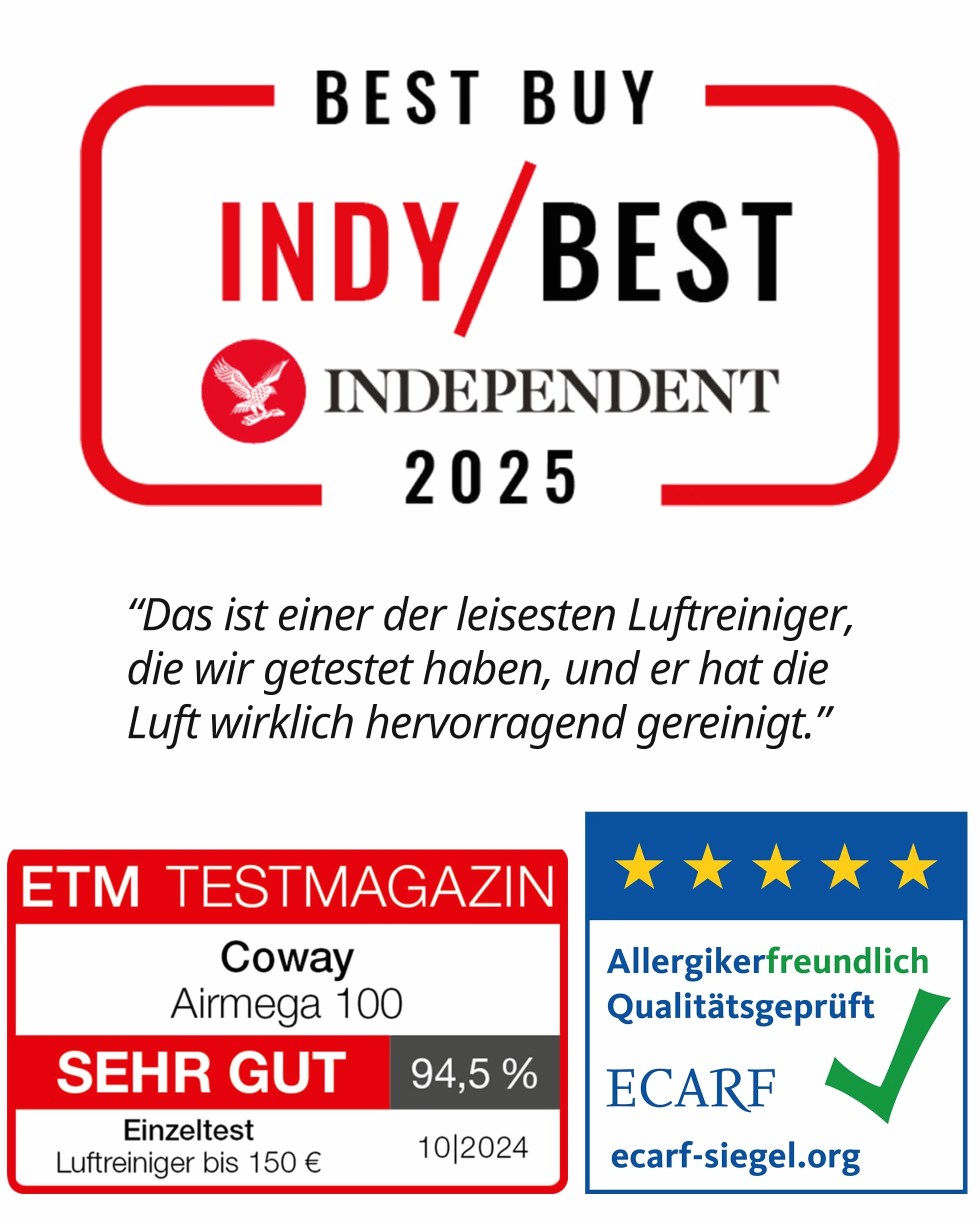 Coway Oczyszczacz Powietrza HEPA do Sypialni i Salonu, CADR 244 m³/h, Usuwa 99,999% cząstek do 0,01 µm, Tryb Cichy 20 dB, Alergia, Kurz, Pyłki, Dym, Pleśń – Airmega 100
