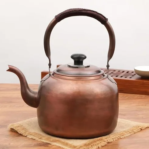 Ręcznie wykonany czajnik do herbaty 5 l z litej miedzi na płytę kuchenną - styl vintage idealny do zaparzania herbaty i kawy dekoracja kuchni pomysł na prezent