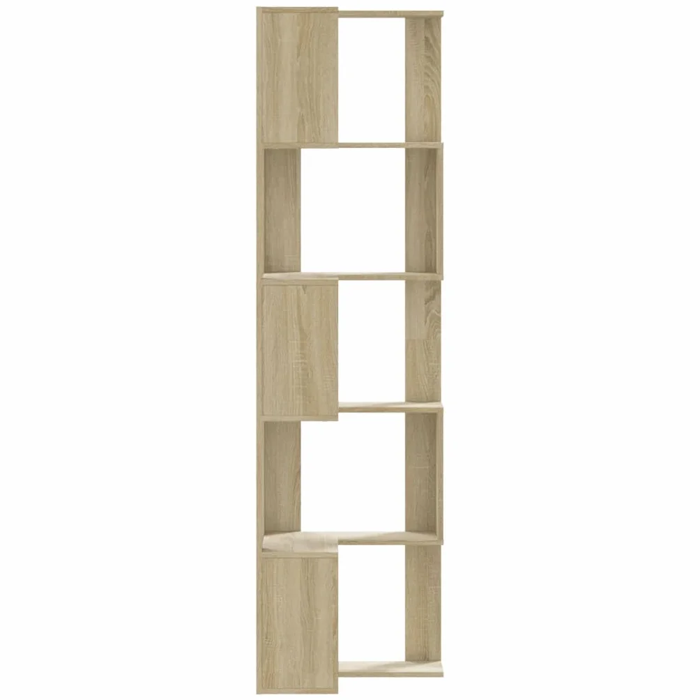 Narożny regał na książki, 5 półek, dąb sonoma, dekoracyjny regał biurowy do hotelu, 50 x 50 x 179 cm, materiał drewnopochodny