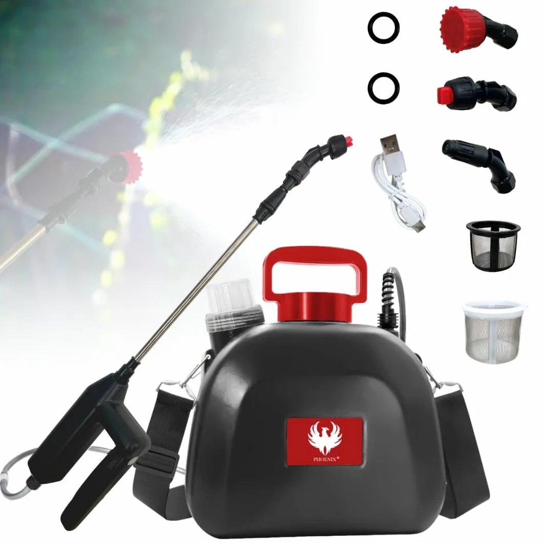Phoenix - Elektryczny opryskiwacz 5 l Easy Spray - Opryskiwacz ogrodowy z akumulatorem o pojemności 3 godzin, z potrójnymi dyszami (stożek, wachlarz, strumień prysznicowy), lekki, wytrzymały,