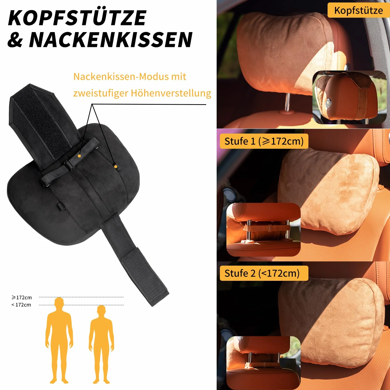 Kwak's zestaw poduszek na zagłówek, Maybach Design S klasa, super miękka poduszka na zagłówek samochodowy, podparcie lędźwiowe, poszewka ze sztucznego zamszu PP, bawełniana wypełniona poduszka (czarna)