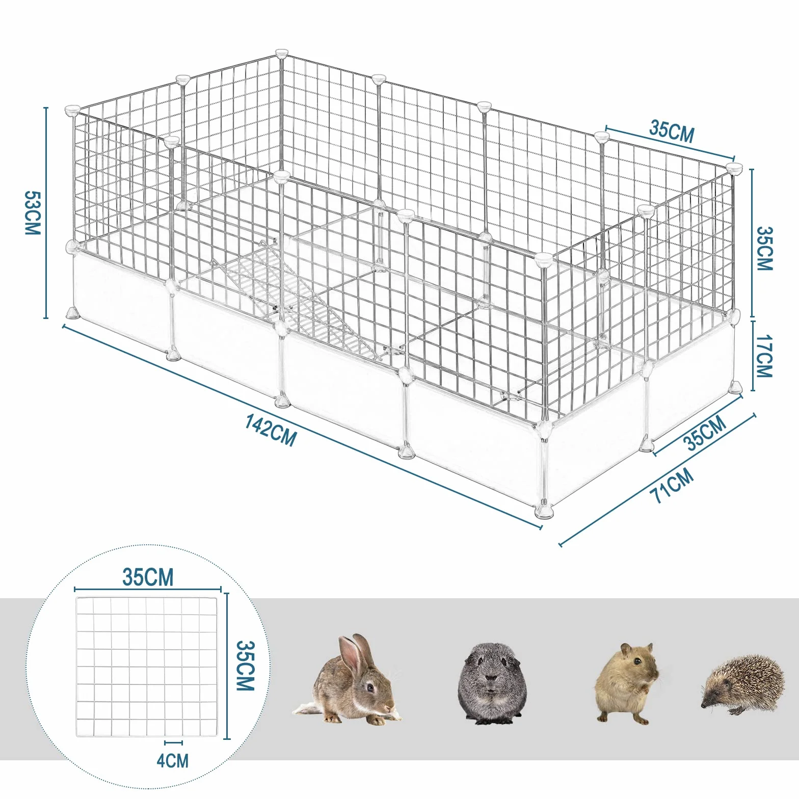 EUGAD Wybieg dla królików i świnek morskich – Kojec z twardym dnem 142 x 53 x 71 cm Biały