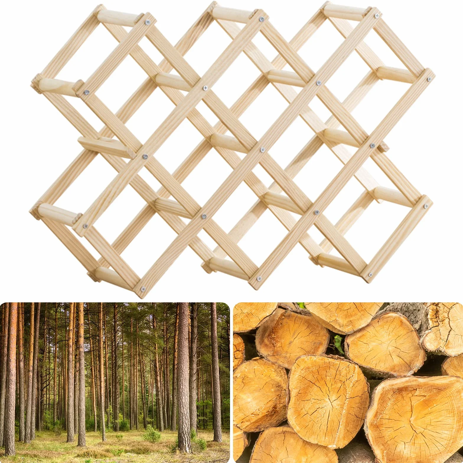 Newaner regał na wino z drewna, można układać w stos, 10 butelek, 45 x 12,5 x 31 cm, regał na butelki w stylu vintage, do przechowywania wina, ręcznie zmontowany, do barlady barowej,