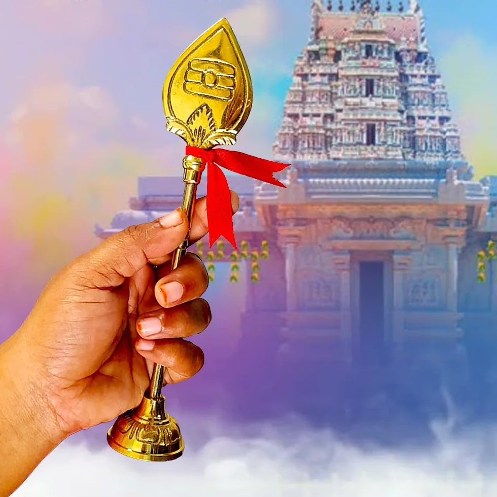 Mosiężny Murugan Vel, tradycyjny stojak lorda Murugana Vel na Pooja i wystrój domu, hinduski bóg Vel Idol, złoty mosiężny posąg Vel (20 cm), prezenty i duchowa dekoracja