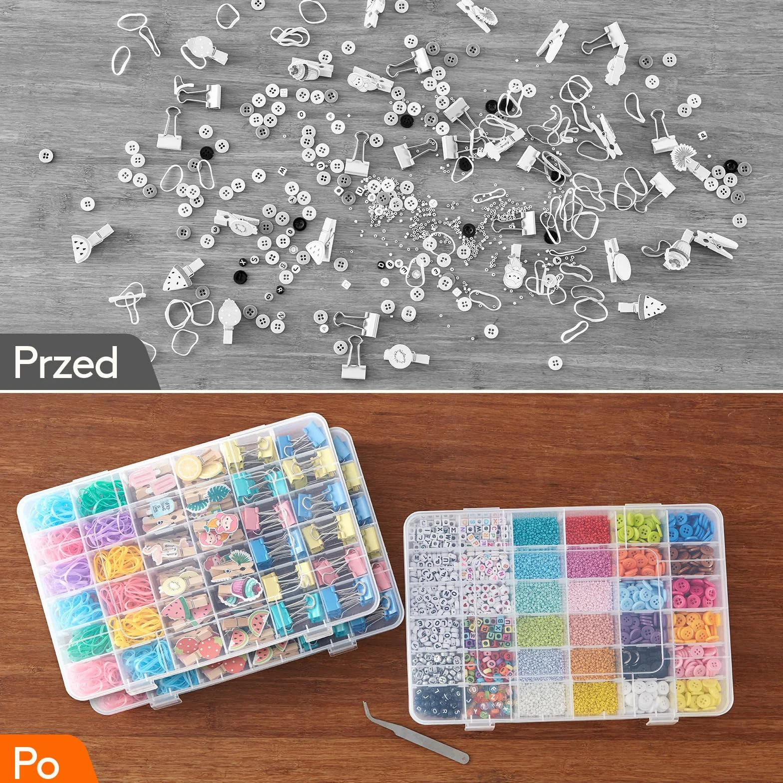 Lifewit 3-pak 36 Kratek Jasny Piętrowy Plastikowy Pojemnik Przechowywania Z Regulowanymi Przegródkami Dla Koralików, Diy Sztuki, Rzemiosła, Biżuterii, Sprzętu Rybackiego Z 5 Arkuszy Naklejki Etykiety
