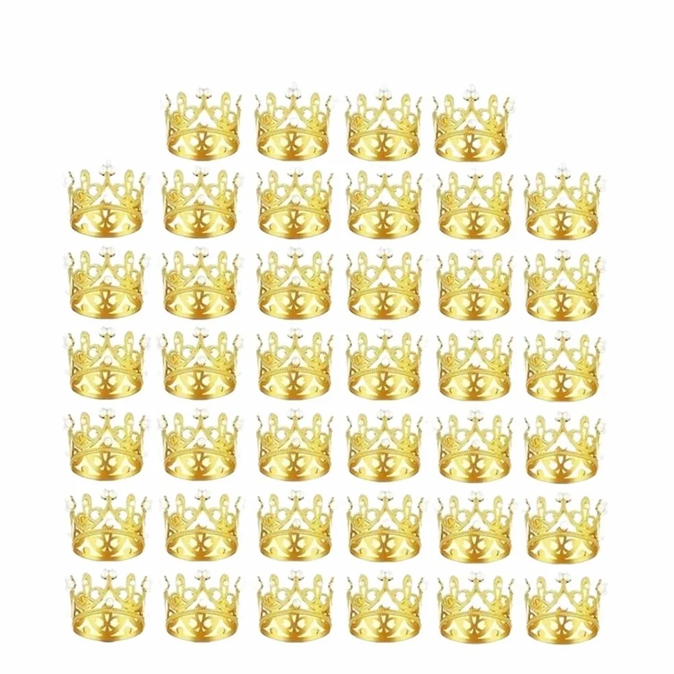 50/1 szt. Mini perłowa korona dekoracja tortu złote srebrne korony babeczka topper dzieci ozdoba do włosów DIY ślub urodziny materiały do pieczenia (złoto-40 szt.)