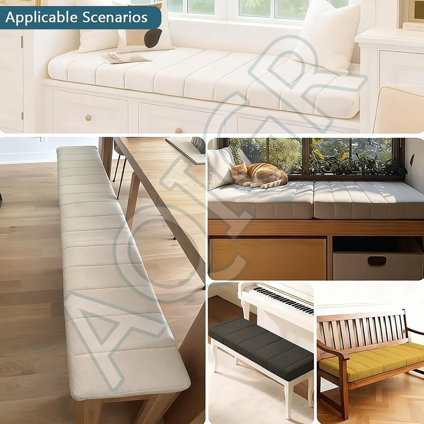 Wykładzina z Pianki Memory Foam na Ławkę - Indywidualne Oparcie do Okna na Wymiar z Antypoślizgowym Spodem - Do Wnętrz, Ogrodu, Tarasu, Mebli Ogrodowych(Jasnoszary,35x70CM)