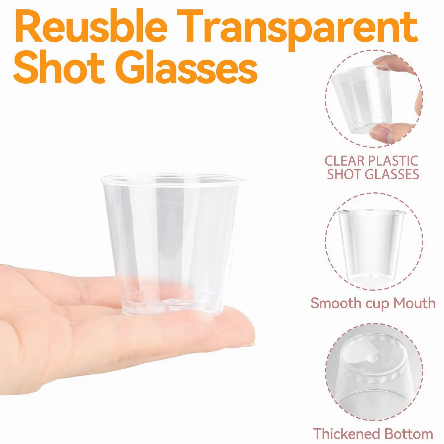 Szklanki do shotów, 200 szt., z tworzywa sztucznego, 30 ml, wielokrotnego użytku, przezroczyste plastikowe kieliszki, do degustacji, imprez, wesel