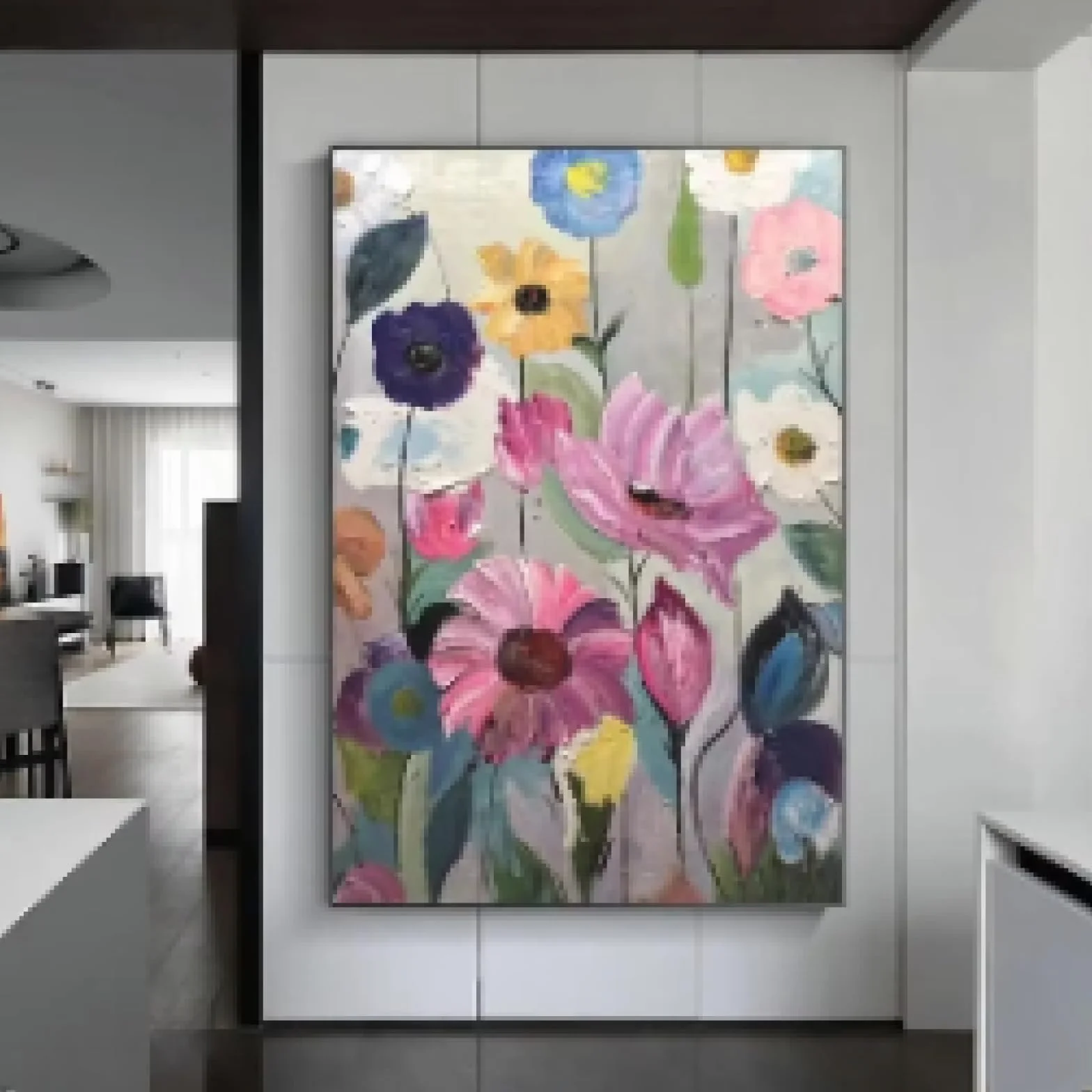 MAIMANG Skandynawska klasyczna abstrakcyjna sztuka ścienna duży kwiat botaniczna farba plakat nadruk dekoracja salonu 60 x 90 cm bez ramy