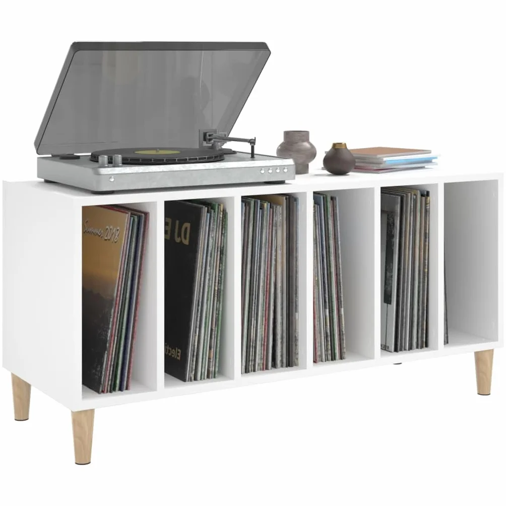 Szafka panelowa, biała, 100 x 38 x 48 cm, materiał drewnopochodny, trwały winylowy mebel do przechowywania, stabilny organizer na płyty gramofonowe LP, uniwersalna szafka pomocnicza