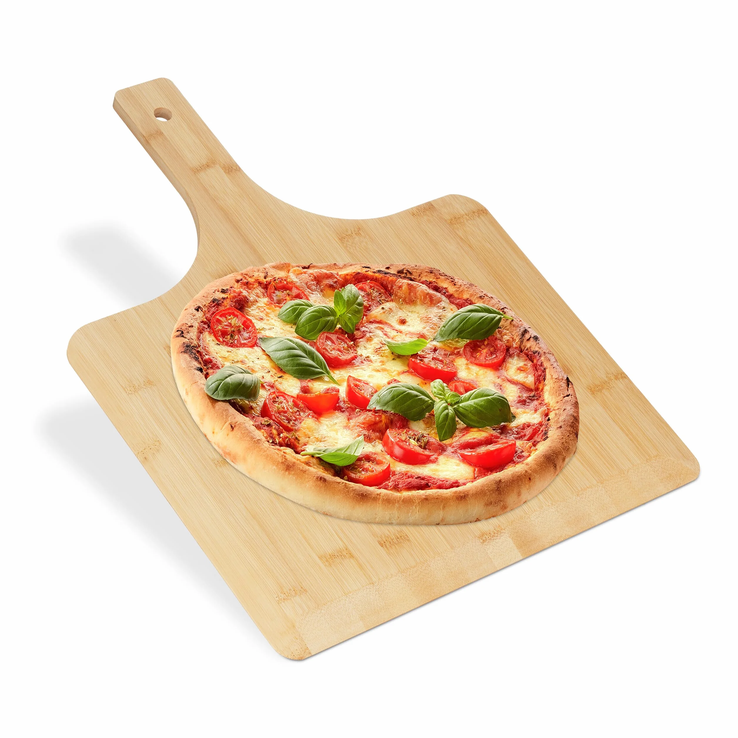 Relaxdays Łopatka do pizzy XXL, bambusowa, 50 x 38 cm, prostokątna, łopatka do pizzy, zaokrąglone krawędzie, z uchwytem, łopatka do chleba, naturalna, 1 sztuka