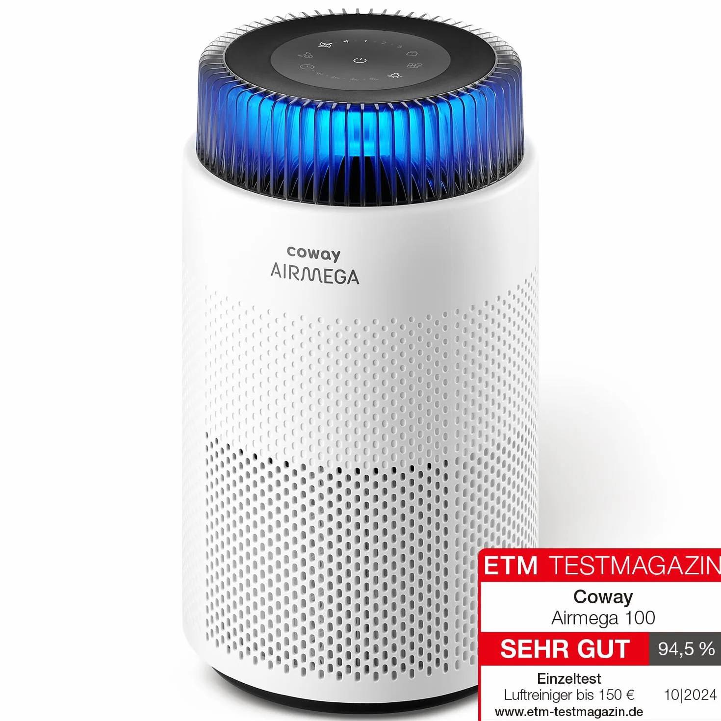 Coway Oczyszczacz Powietrza HEPA do Sypialni i Salonu, CADR 244 m³/h, Usuwa 99,999% cząstek do 0,01 µm, Tryb Cichy 20 dB, Alergia, Kurz, Pyłki, Dym, Pleśń – Airmega 100