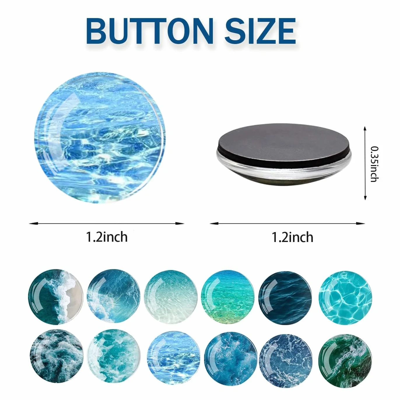 Diyxisk magnesy na lodówkę, szklane, 3D, morze (12 sztuk) – estetyczne magnesy na tablicę magnetyczną i tablicę suchościeralną, silne magnesy dekoracyjne z motywem fal oceanicznych, do kuchni i biura