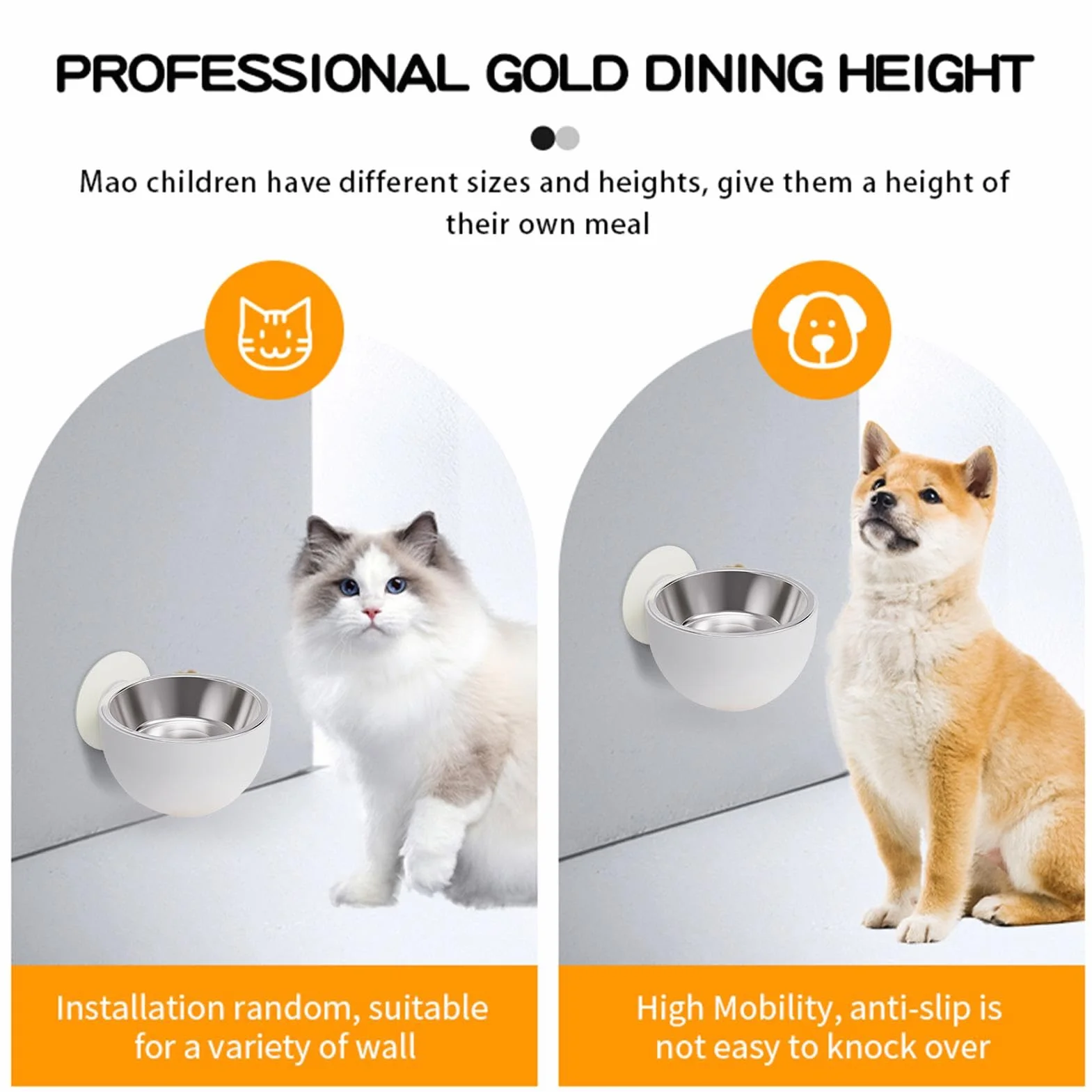 Wall Magnetic Dog Bowl, Stainless Steel Anti-Spill Feeder, Fixed Elevated Design, Strong Magnetic Mounting, Rust-Resistant & Dishwasher Safe, Perfect for Pets Food and Water