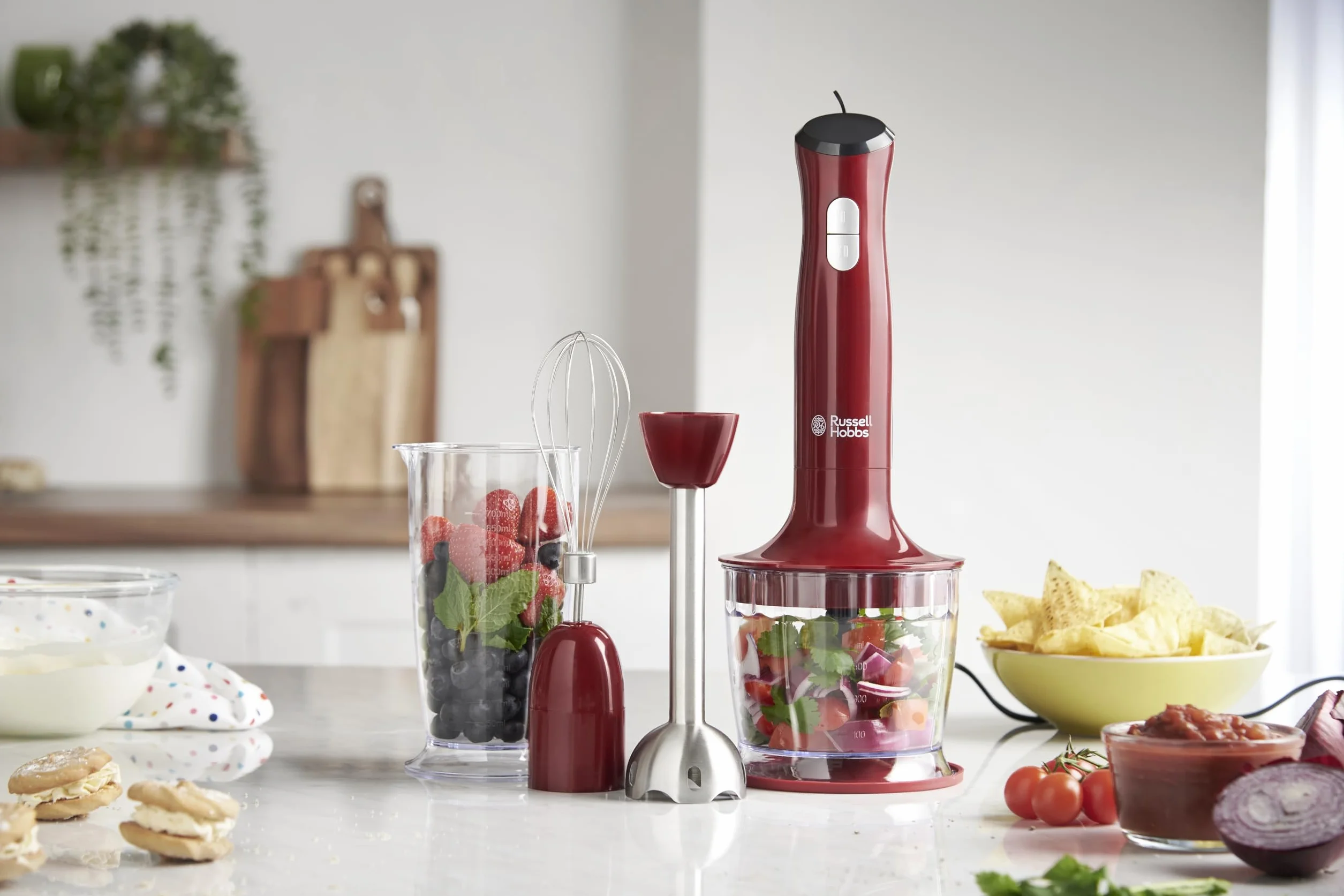 Russell Hobbs blender ręczny, 3w1, nasadka miksująca, pojemnik z ostrzem miksującym, pojemność pojemnika 0,5l, mieszanie, ubijanie, moc 500W, Desire 24700-56