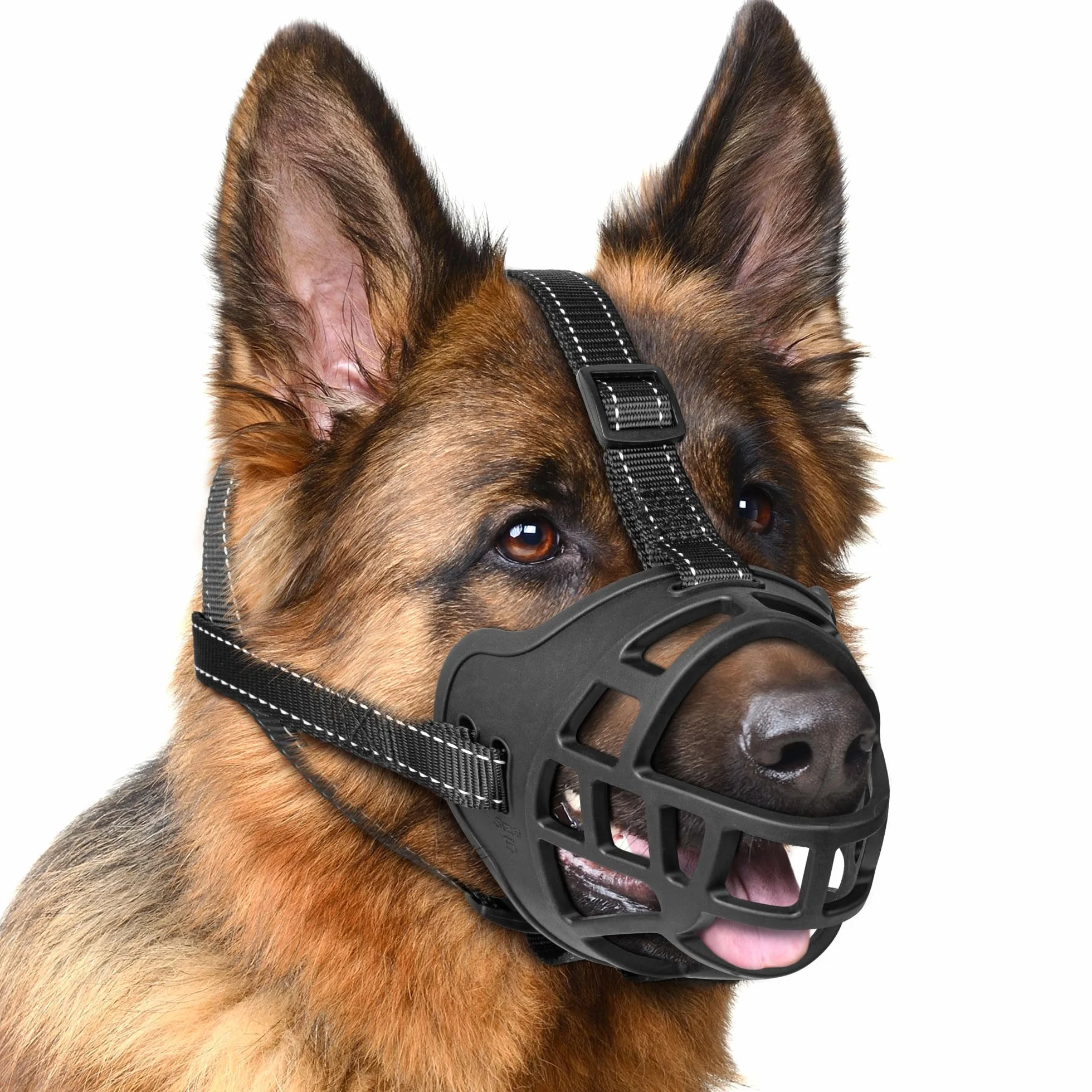 EcoEarth Dog Muzzle Durable Basket Muzzle for Large Dogs Extra Large Black Adjustable Breathable Mouth Guard
