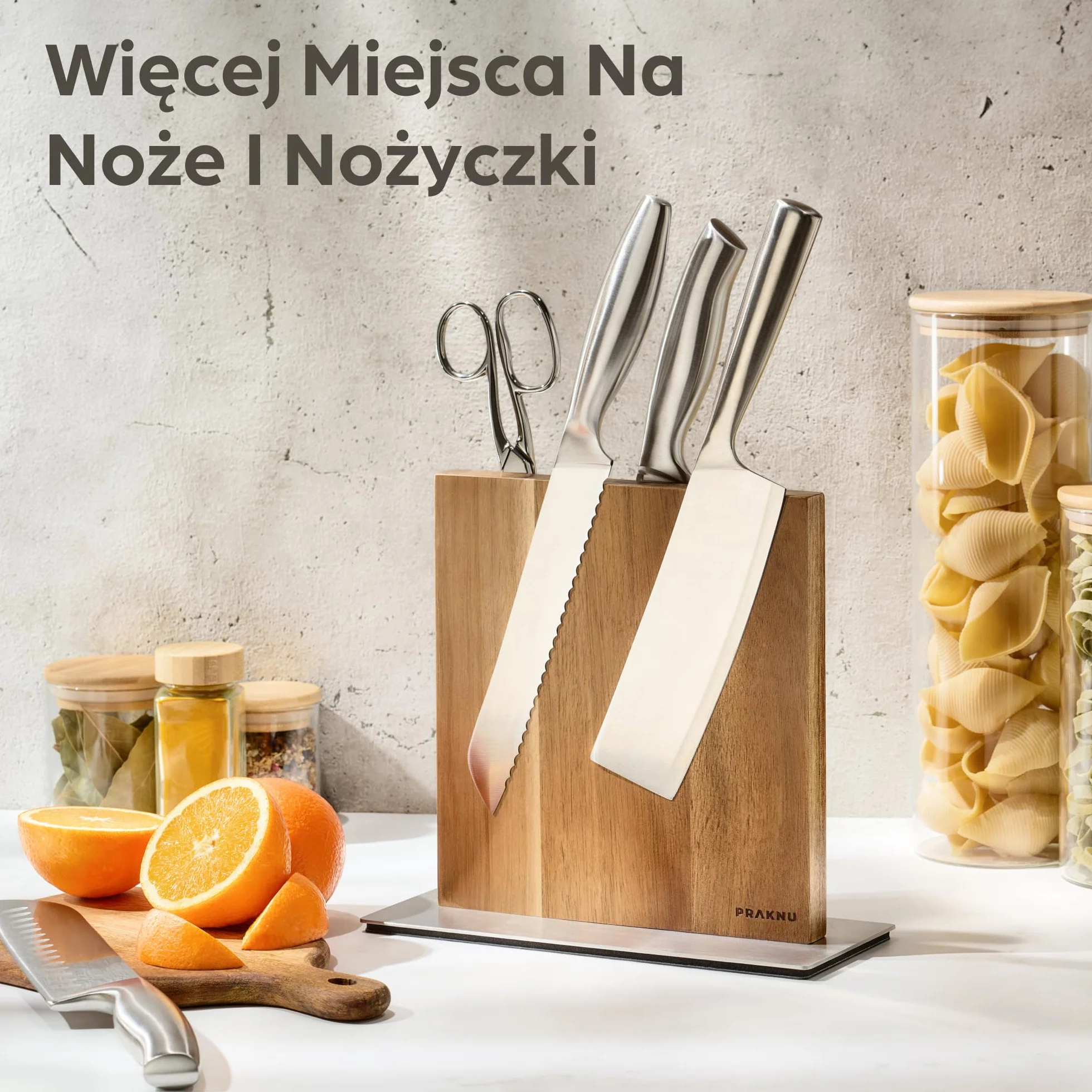 Uchwyt na Noże bez Noża – Dwustronny Silny Magnes – Magnetyczny Blok z Drewna Akacjowego FSC® – Antypoślizgowy i nie zajmuje dużo miejsca