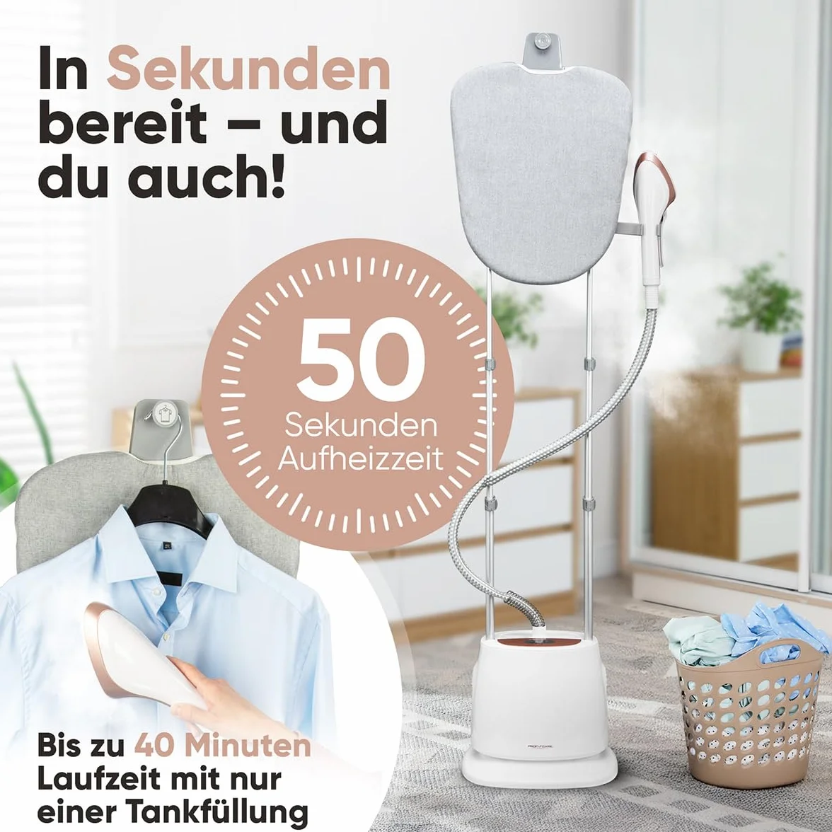 Proficare, Parowiec PC-TDC3128 Biały, 1580 W, 1,5 l, autonomia 40 min, 5 poziomów pary, drążek teleskopowy z możliwością regulacji do 1,60 m, funkcja pary w pionie i poziomie