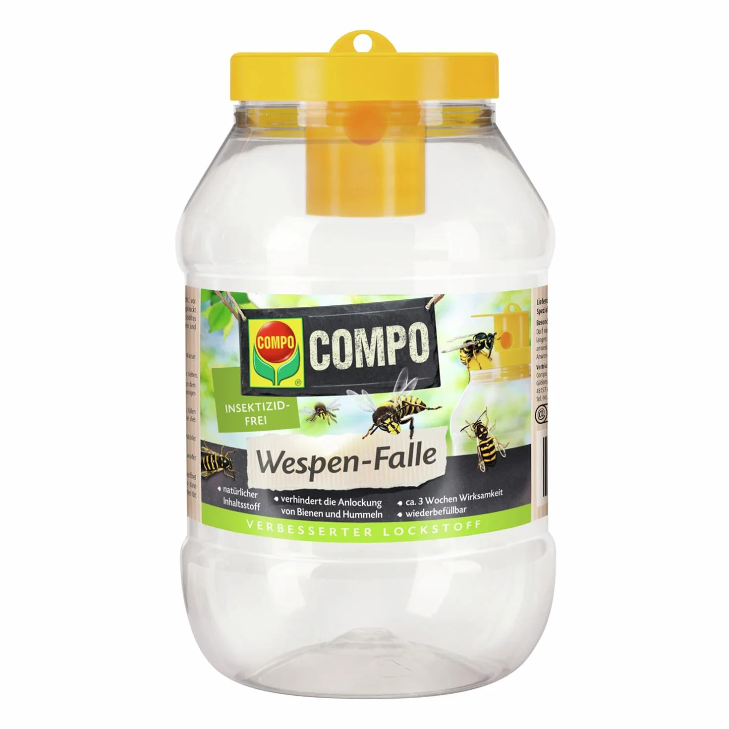 COMPO Pułapka na osy, naturalny składnik, bez insektycydów, długotrwałe działanie, do 3 tygodni, do ponownego napełniania, spray na osy