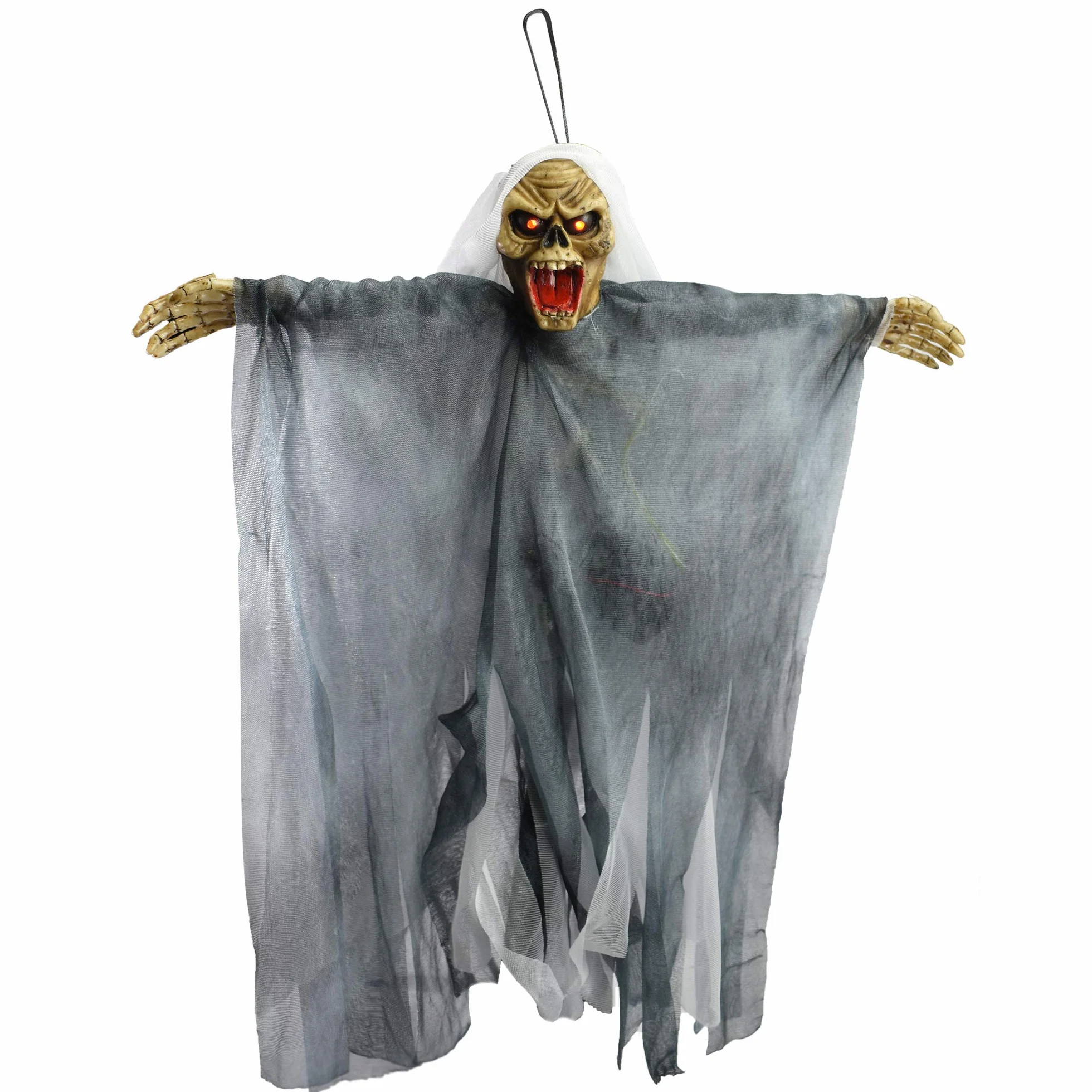 TRIXES Wiszący szkielet czarownicy dekoracja na Halloween, świecące oczy i krzyki, akcesorium na wydarzenie nawiedzonego domu, dekoracja z krzyczącym szkieletem z pętlą do zawieszania - zasilanie