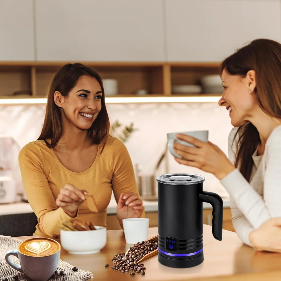 HOTUT Elektryczny spieniacz do mleka, automatyczny spieniacz do mleka 4 w 1, cichy spieniacz do mleka 430 ml, stal nierdzewna 400 W, do kawy, latte, cappuccino, mleka czekoladowego