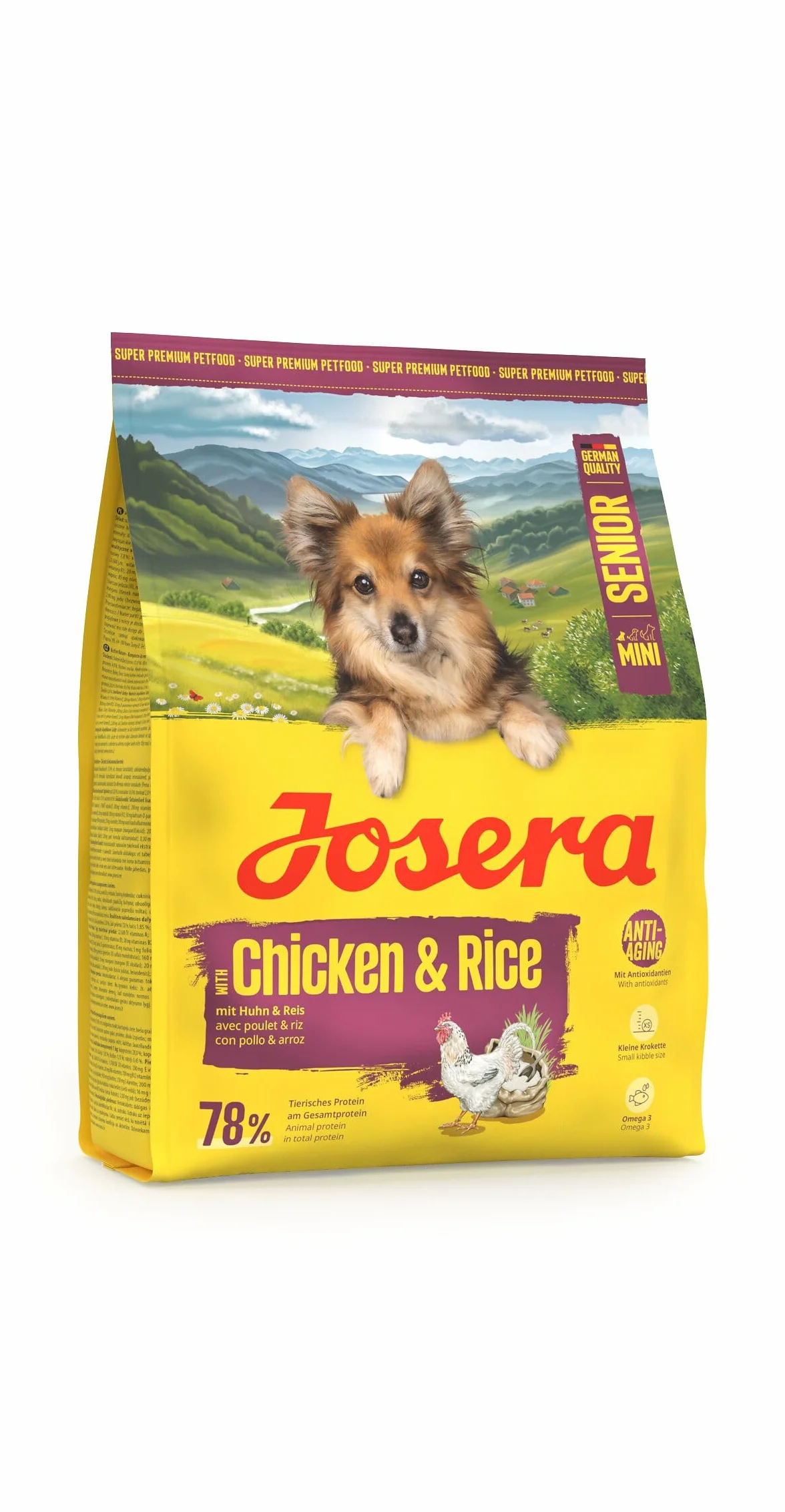 JOSERA Mini senior kurczak i ryż (1 x 900 g) | sucha karma premium dla dorosłych starszych psów małych ras | przeciw starzeniu się i odciążeniu nerek | bardzo małe krokiety | bezglutenowa | 1 sztuka