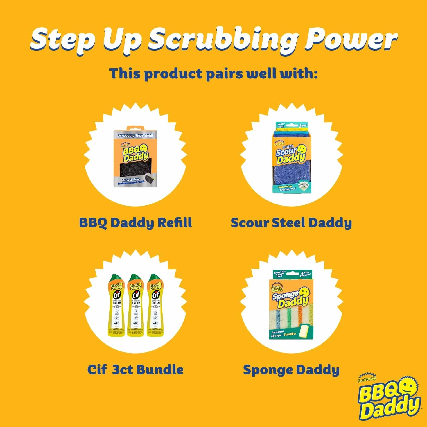 Scrub Daddy BBQ Daddy + wymienne głowice – szczotka do czyszczenia grilla ze skrobakiem i otwieraczem do butelek, środek do czyszczenia grilla, bez włosia, szczotki do czyszczenia grilla, zaawansowane