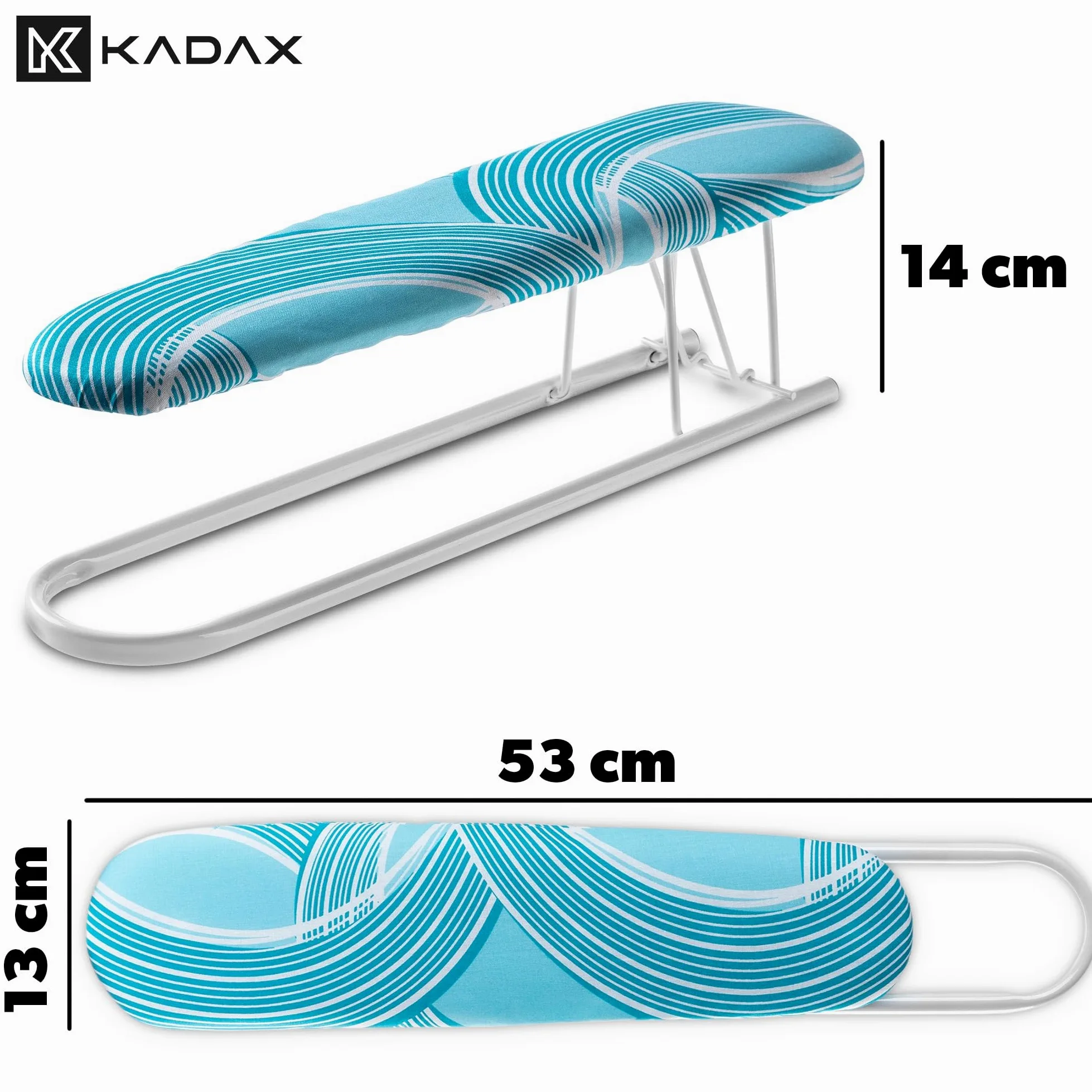 KADAX Rękawnik do prasowania 53 x 13 cm do rękawów koszul i bluzek, z podkładem piankowym 5 mm i zdejmowanym pokrowcem, składany, oszczędza miejsce po złożeniu