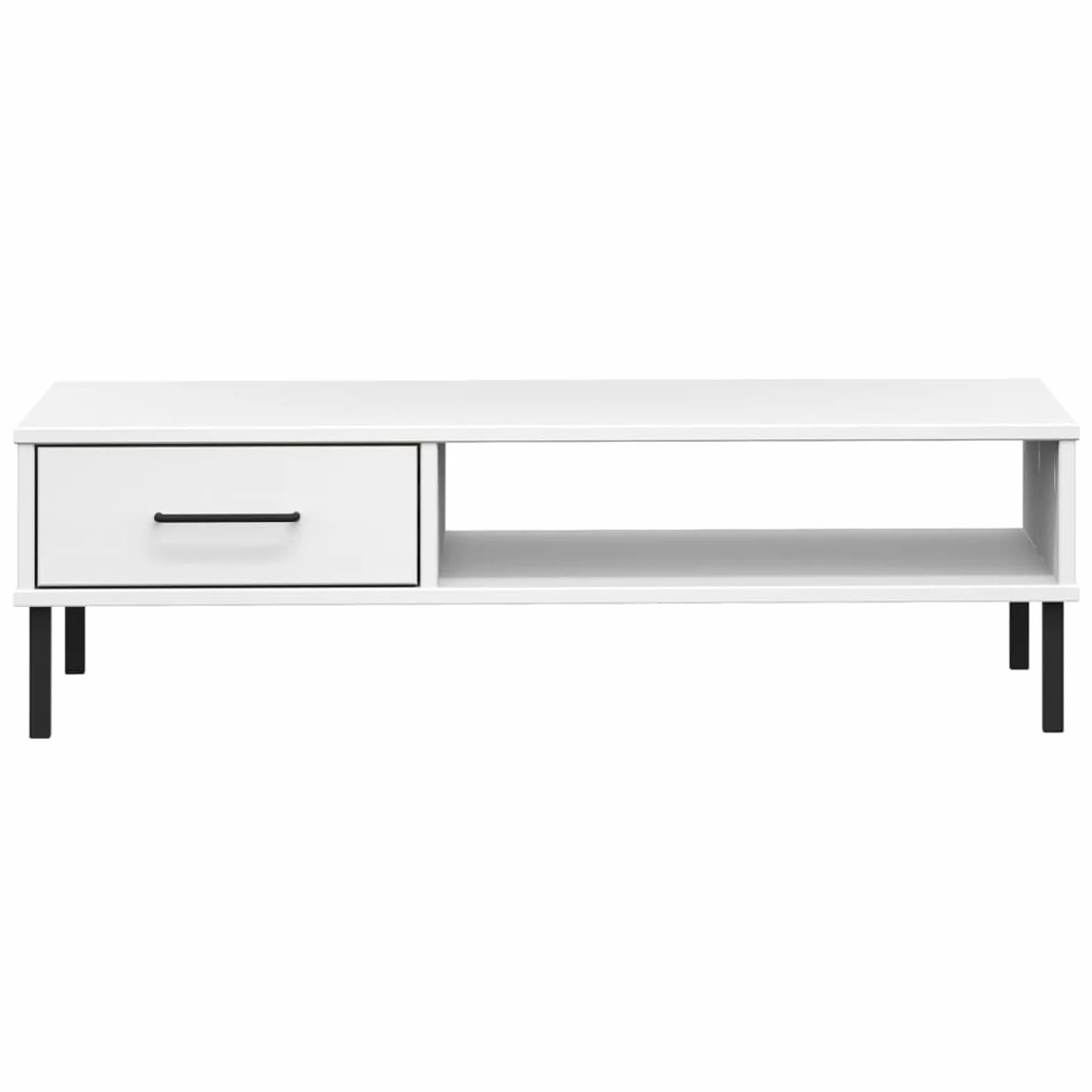 Homgoday Stolik kawowy Metalowe nogi Oslo lite drewno sosna biała, konsola pomocnicza stolik do salonu stolik boczny herbata kawa sofa salon meble meble stoliki kawowe meble