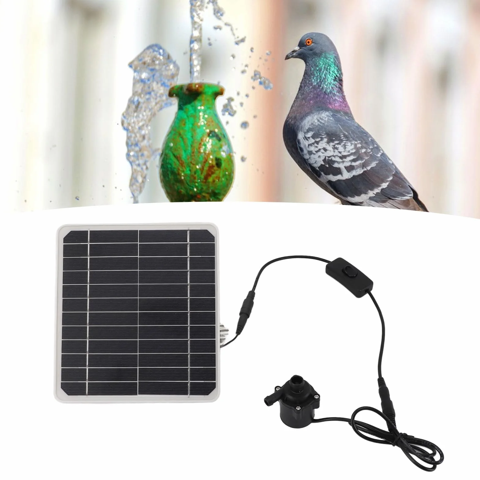 Zestaw Solarnej Pompy Wodnej, 12 V 50 W Solarna Pompa Fontannowa do Poidła dla Ptaków, Zestaw Solarnej Fontanny o Niskim Poziomie Hałasu do Stawów, Akwarium, Praca 24-godzinna