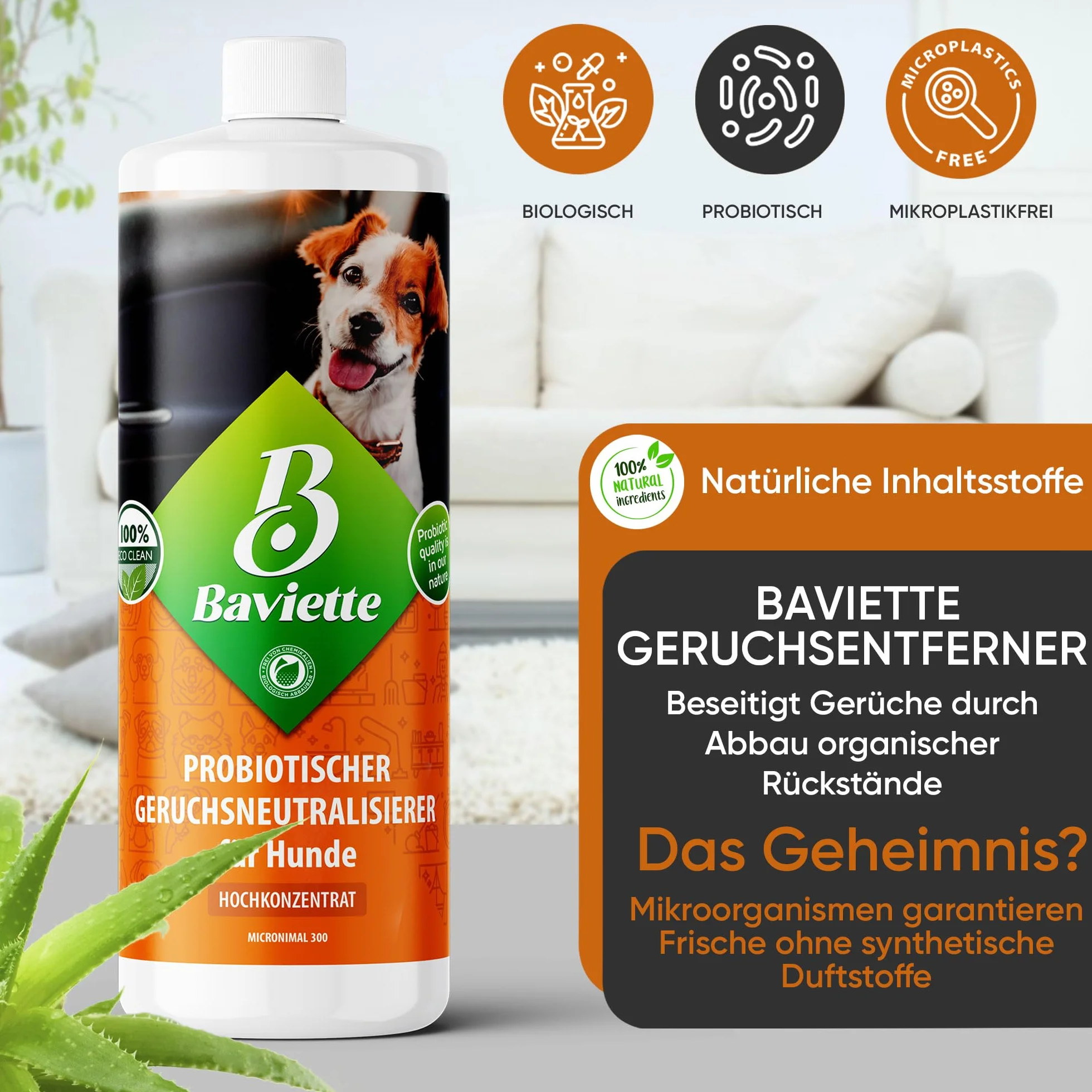 Baviette 1 litr koncentrat neutralizator zapachów dla psów do domu, bezzapachowy, z naturalnymi mikroorganizmami