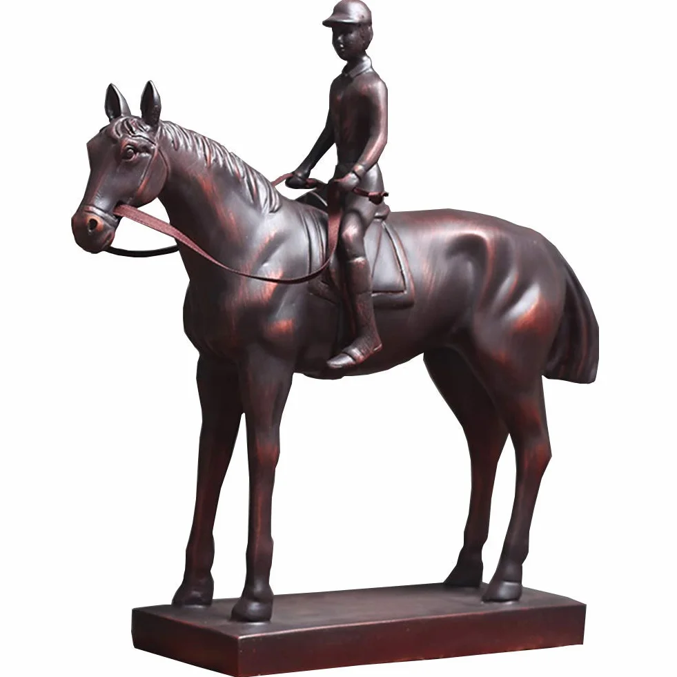 Wyścigi konne dżokej statua ozdoba rzeźba, figurka rycerza konia dekoracja stołu rodzinnego, L