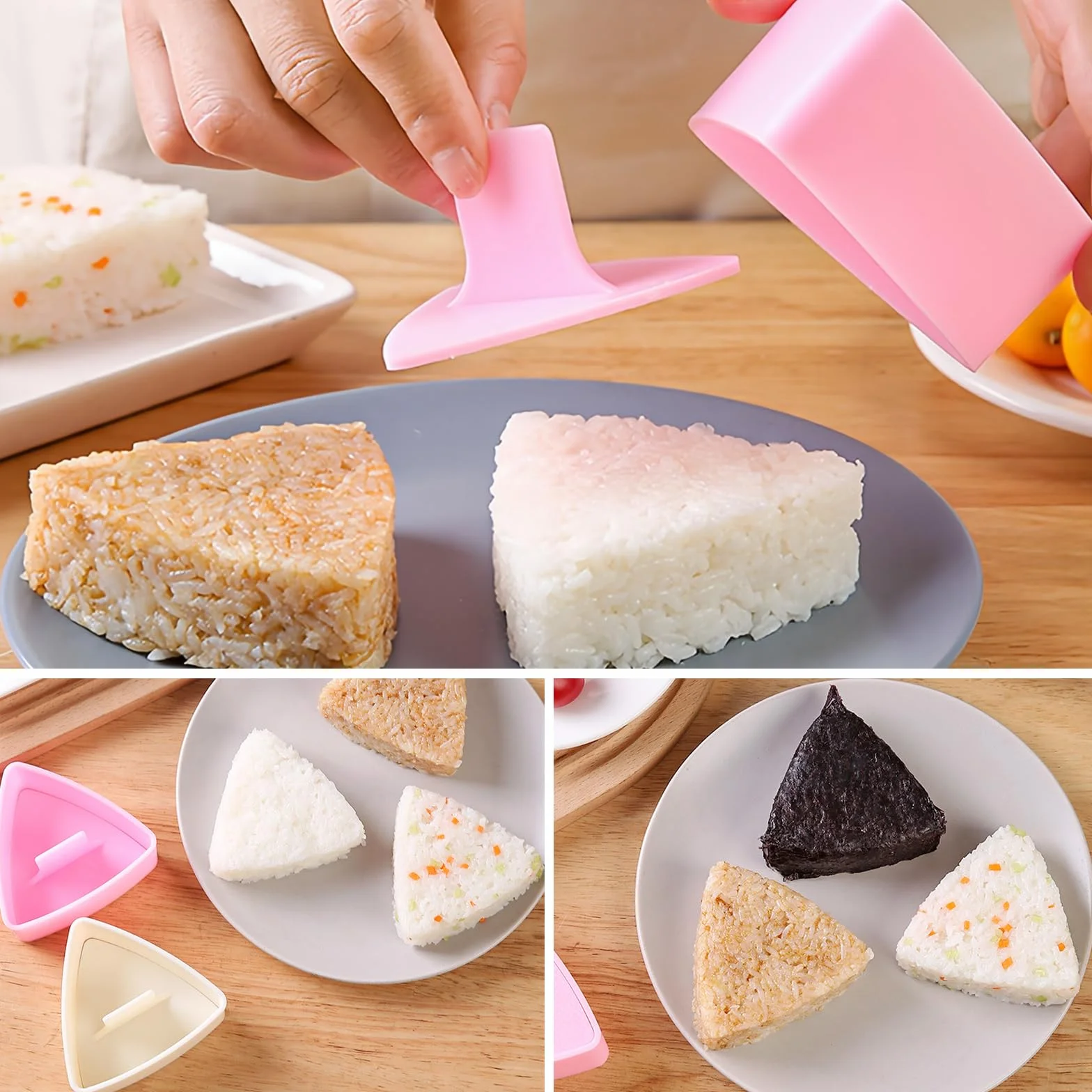 Onigiri 3-częściowy zestaw do robienia sushi, Onigiri, akcesoria do robienia sushi, trójkątna prasa do sushi, do formowania ryżu, narzędzie DIY