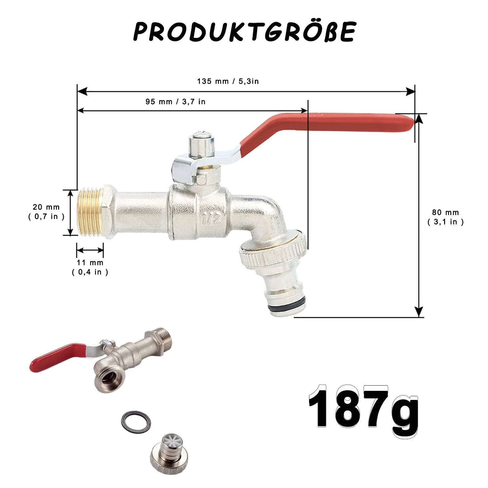 Bateria ogrodowa, zawór kulowy 1/2", odporny na mróz, do gospodarstwa domowego, ogrodu, obszaru przemysłowego, czerwony
