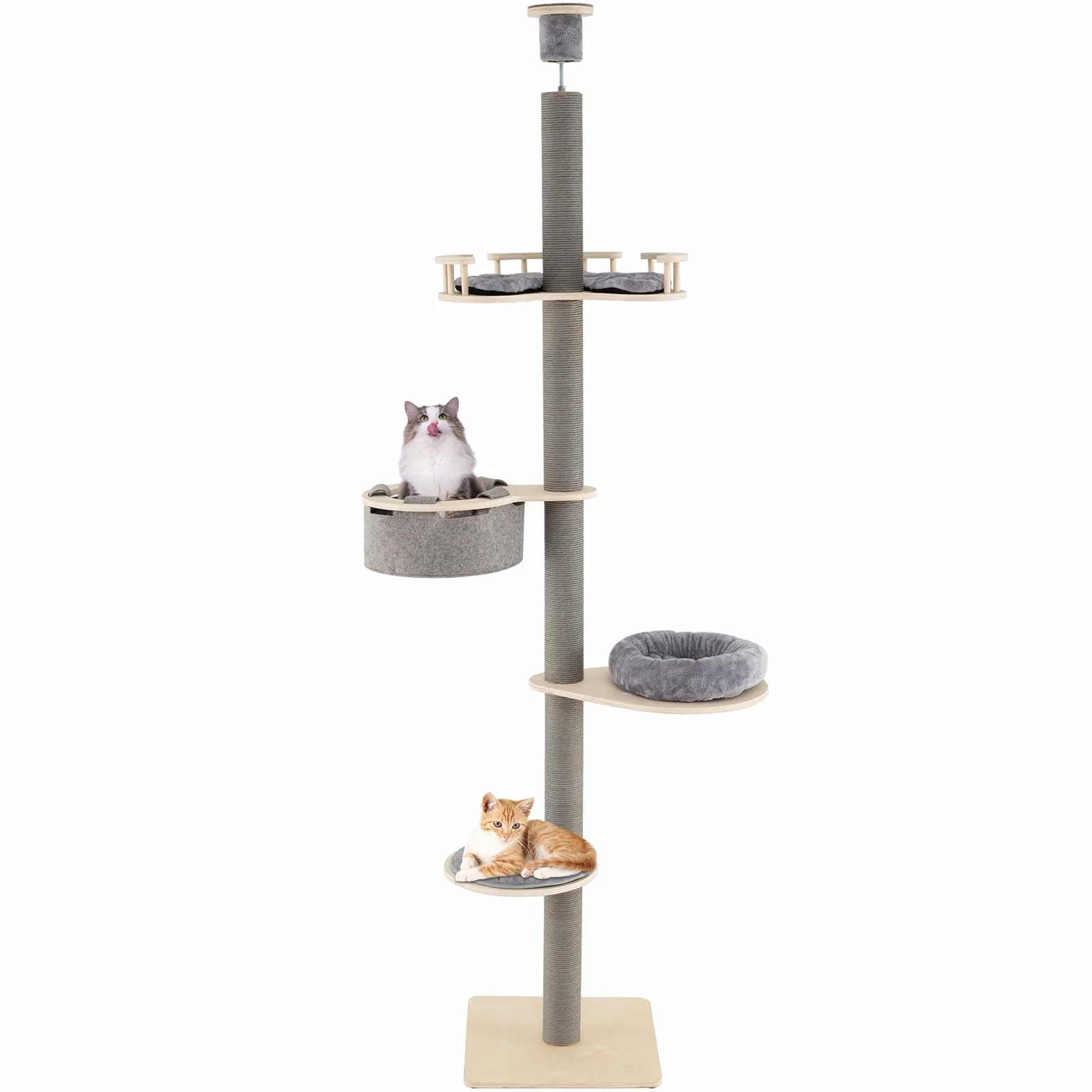 COSTWAY Drapak dla kota do sufitu 236-271 cm 5-piętrowy z hamakiem i platformami