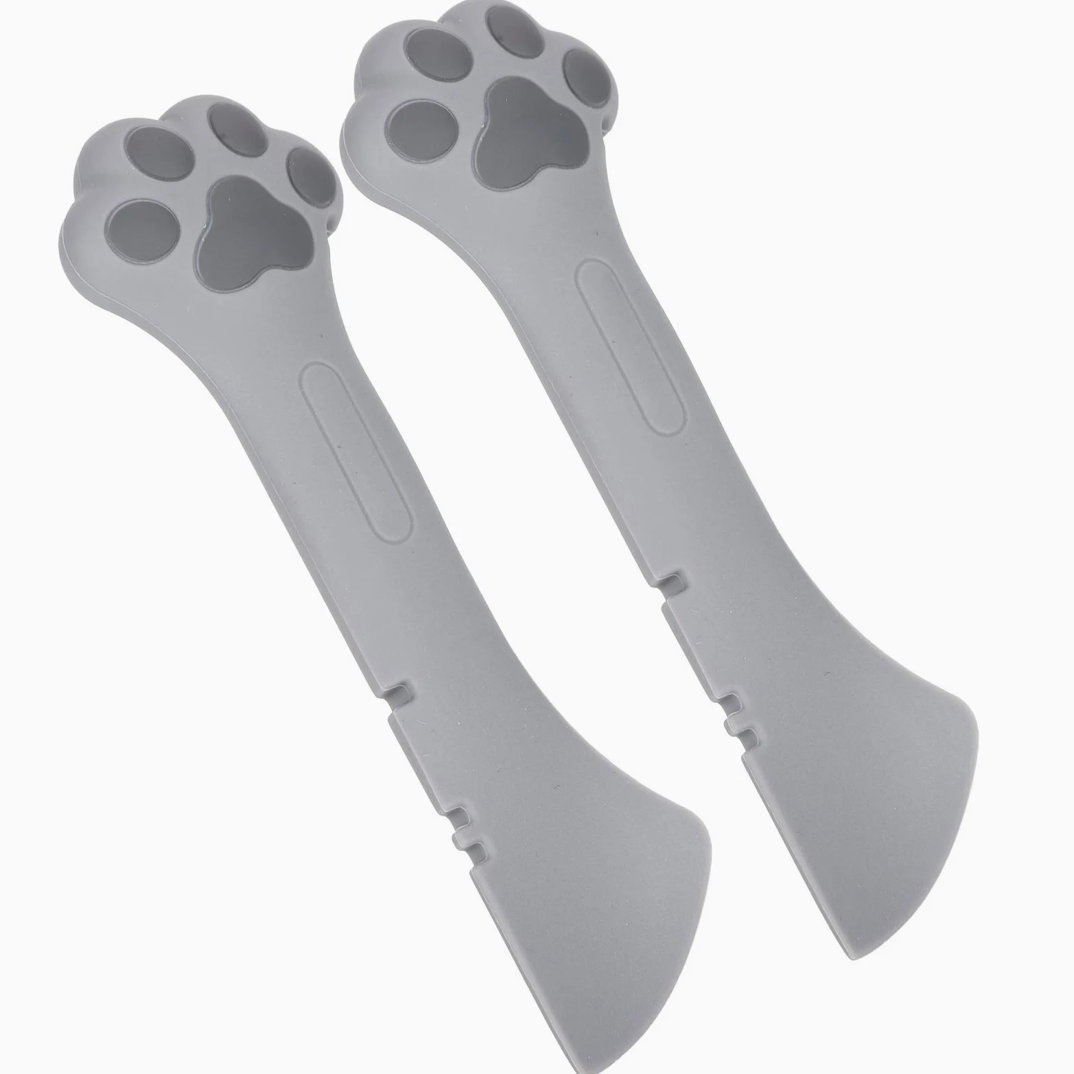 2PCS Wielofunkcyjny Kot Pet Can Otwieracz do żywności Silikonowy Lekka łyżka dla Psa, Urocza Szpatułka Miksująca łyżki z Mini Mokrej Puszki (GRAY)