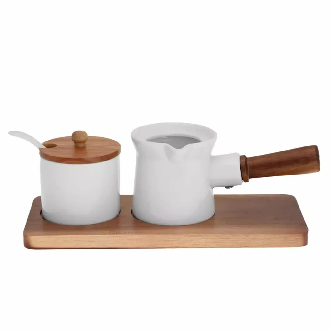 Kassel Cukiernica i dzbanek na mleko, porcelana/drewno akacjowe, biały, jeden rozmiar