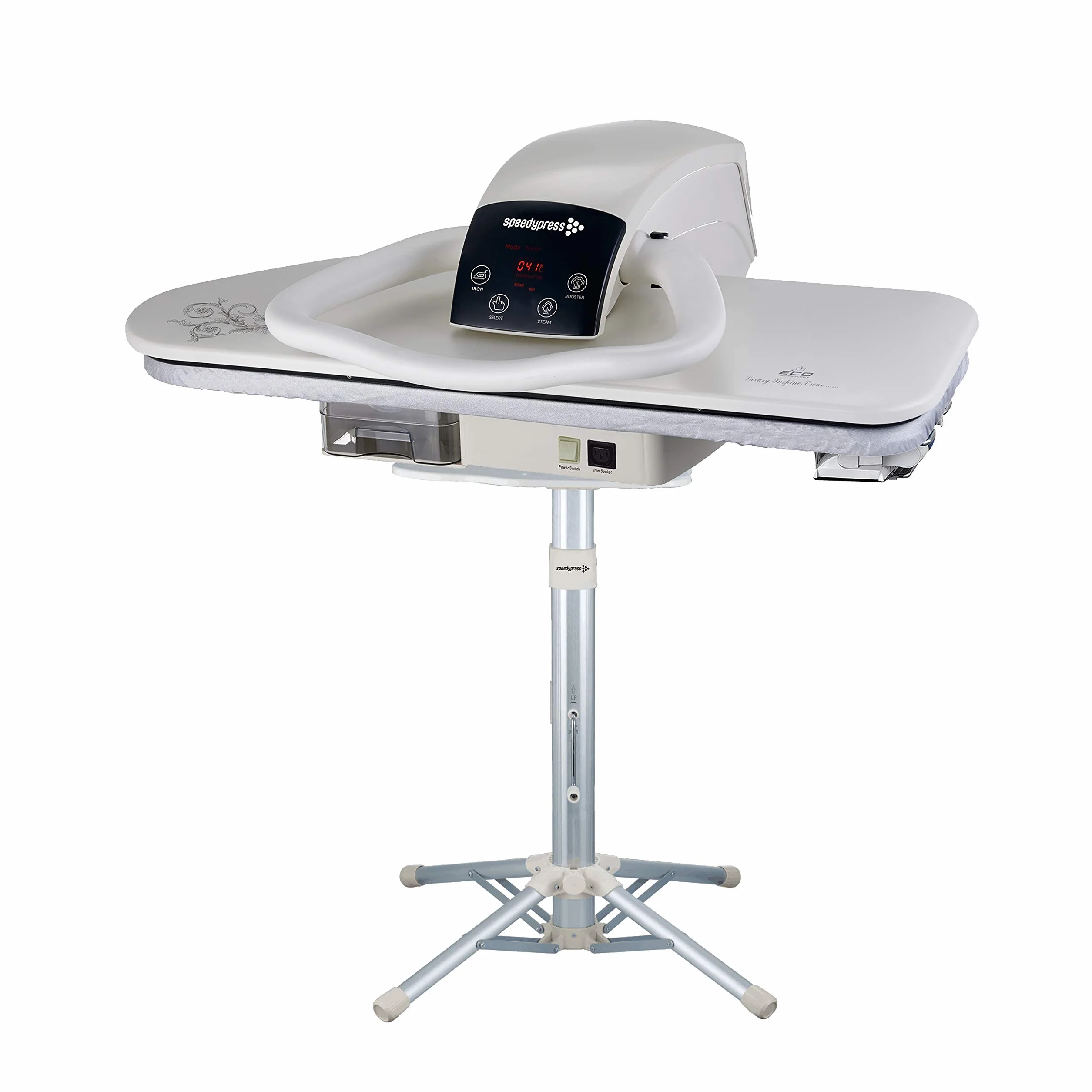 Prasa do prasowania parowego 81HD, biała, wytrzymała, profesjonalna, 81 cm z podstawką firmy Speedypress (+ bezpłatne mocowanie żelaza, filtr wody zapobiegający osadzaniu się kamienia, pokrywa