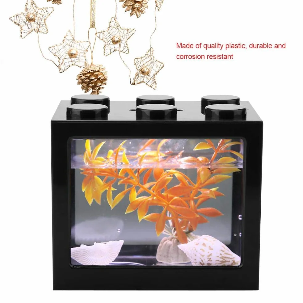 Akwarium Mini LED, Trwałe tworzywo sztuczne Z lampą LED USB Pudełko akwariowe Biurowy stolik do herbaty Dekoracyjny (# 2)