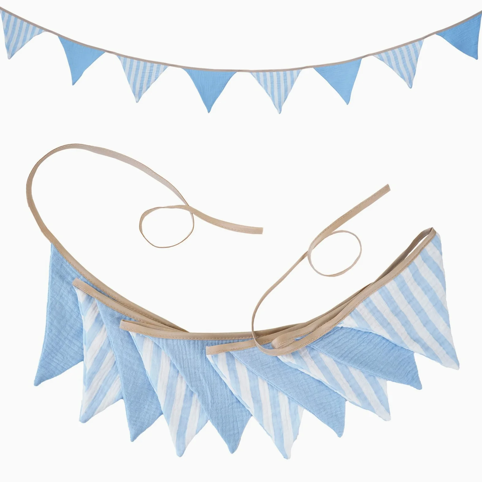 G2PLUS Flagi bawełniane, 2,6 m, jasnoniebieski wieniec z pionowymi paskami, girlanda dwustronna do dekoracji pokoju dziecięcego, baby shower, urodzin, chrztu, majsterkowania