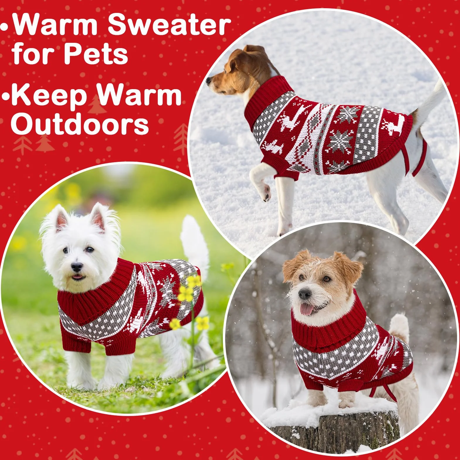 Kiiwah Sweter bożonarodzeniowy dla psa, dzianinowy sweter dla małego psa i kota, sweter dla psa, ciepły golf, ubrania dla kotów, sweter na zimę, rozmiar L