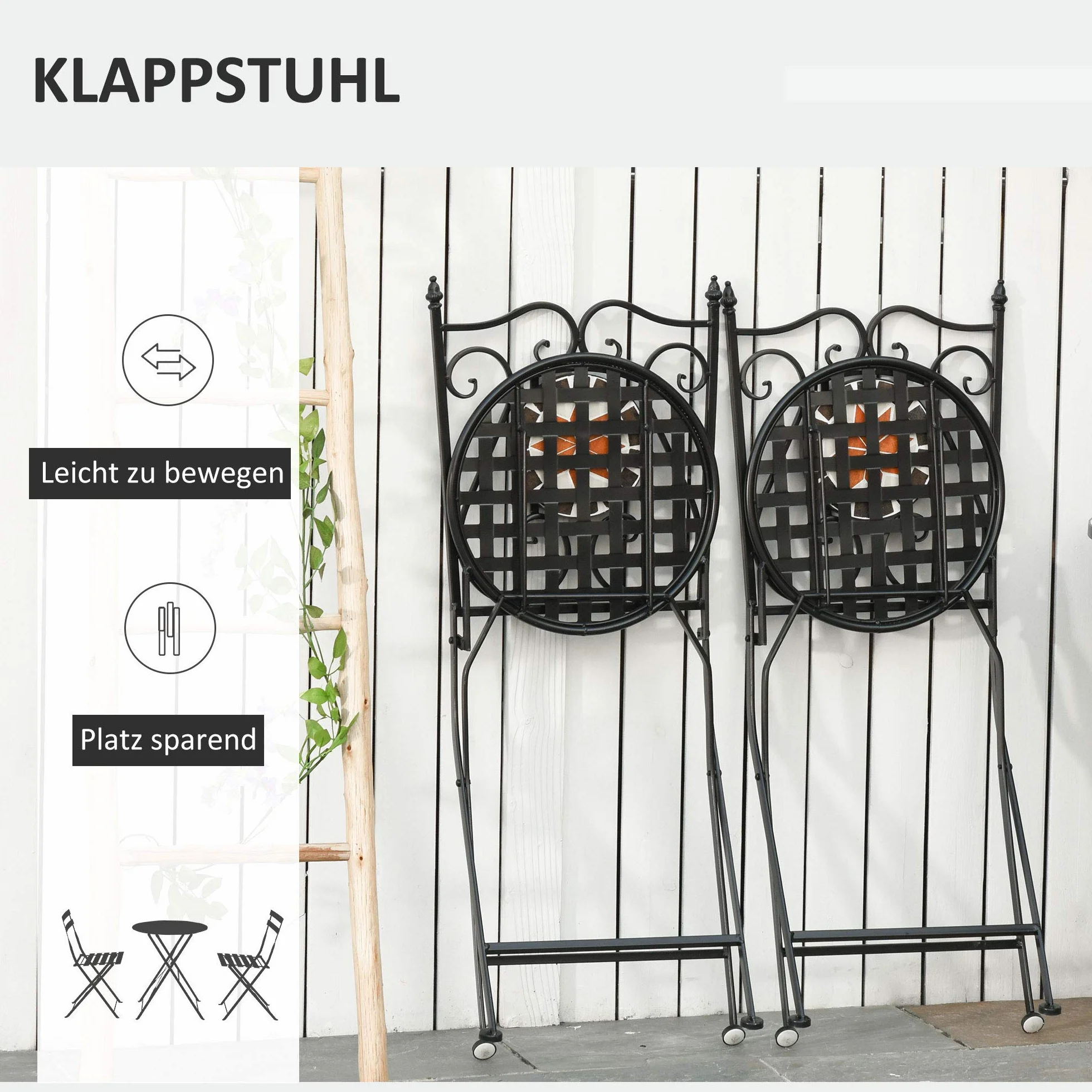 3-częściowy zestaw mebli ogrodowych Outsunny stolik mozaikowy z krzesłami komplet mebli balkonowych komplet mebli ogrodowych 1 stolik + 2 składane krzesła taras metal kolorowy
