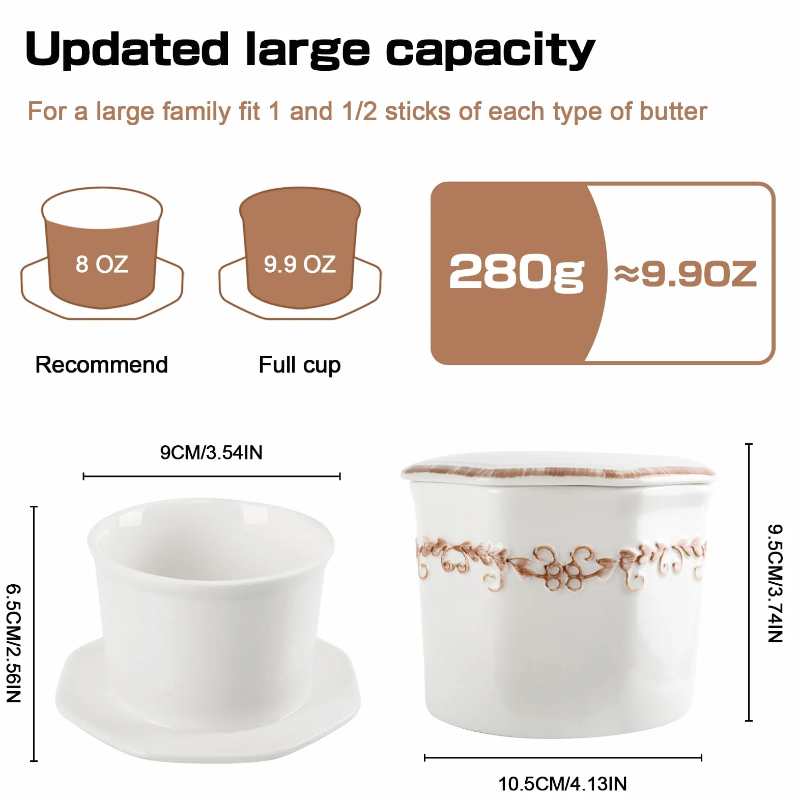 Miska do masła z ceramiki HNCY, 250g Francuska miska do masła, francuski dzban do masła chłodzony wodą z ceramicznym nożem, francuska miska do masła chłodzonego wodą 250g, świąteczny prezent dla