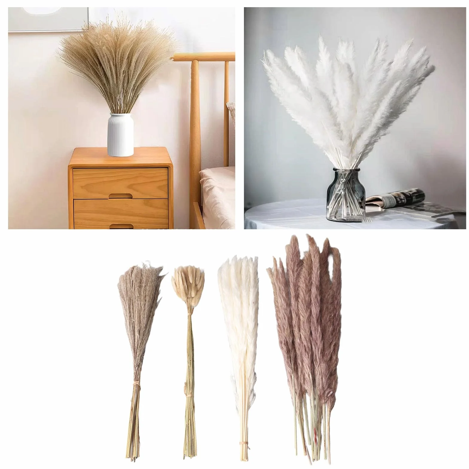 Tissting Suszona trawa pampasowa, 43 cm, boho, trzcina, rustykalna dekoracja wiejska, królik, ogon, trawa, do domu, na ślub, 100 szt
