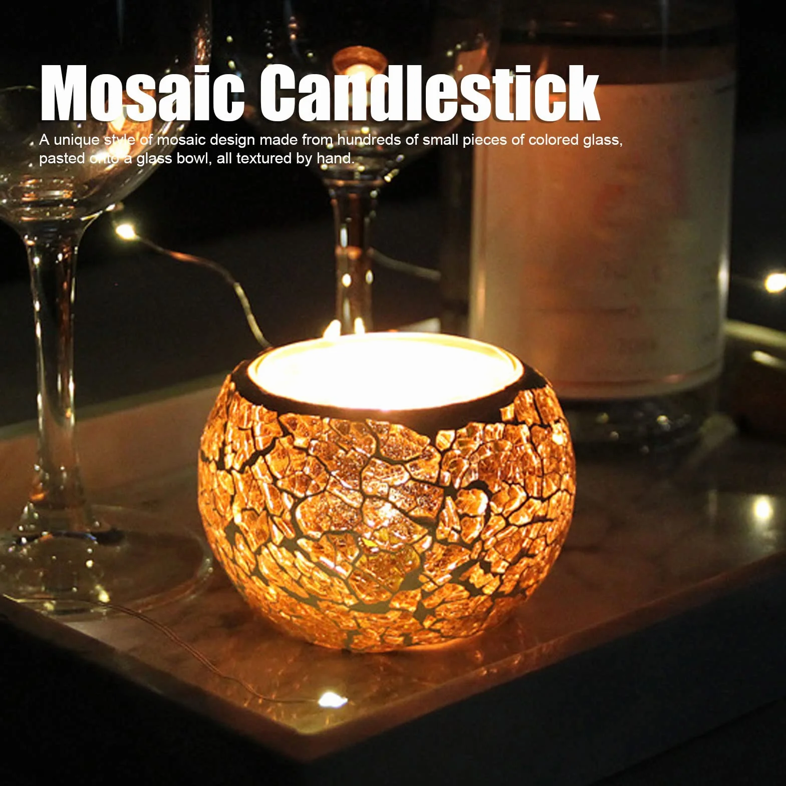 TEALIGHT Candle Holder, Gold Candle Holders Mosaic Glass Tealeght Candle Holder, Aromaterape Party Dekoracyjny Uchwyt świecy, Miski do Doniczki, Uchwyty na Długopis Biurowy