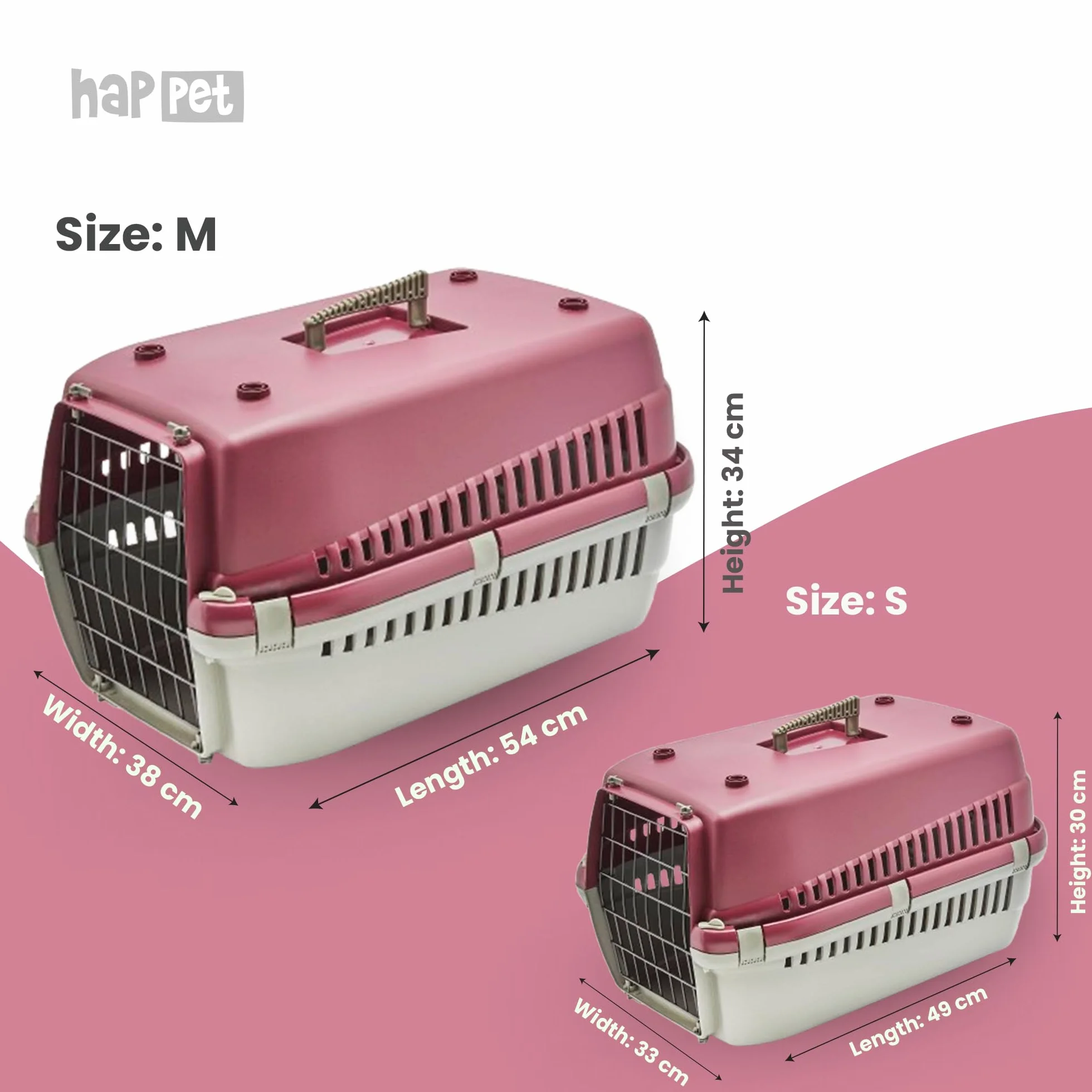 HAPPET Transporter Oggy S 49×33×30 cm Czerwony Plastikowy Dla Kota I Małego Psa Metalowa Kratka Wentylacja Uchwyt
